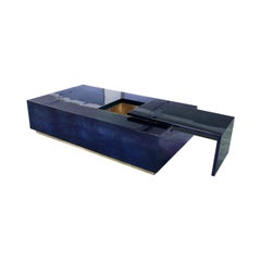 Coffee Table Bar in Lapis Blue Parchment Goatskin