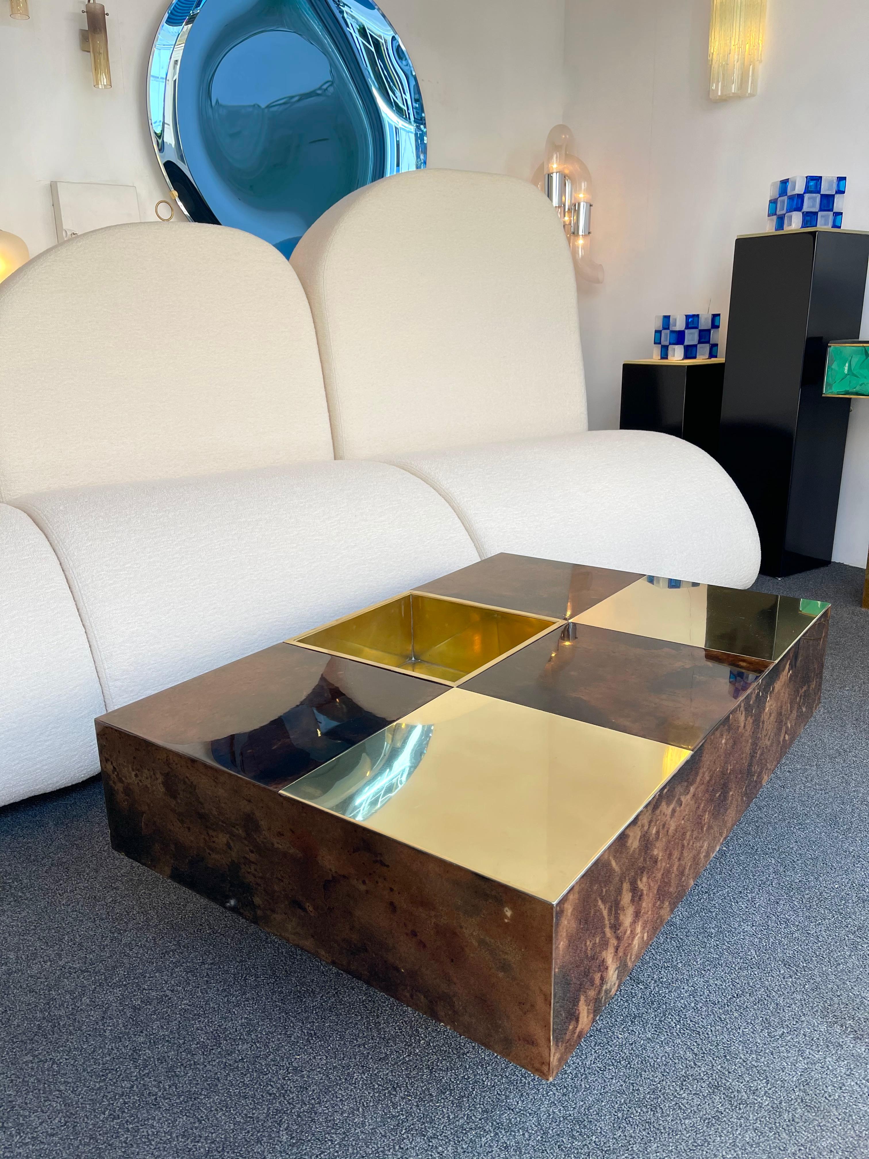 Coffee Table Bar Lacquered Goatskin and Brass by Aldo Tura, Italy, 1970s 4