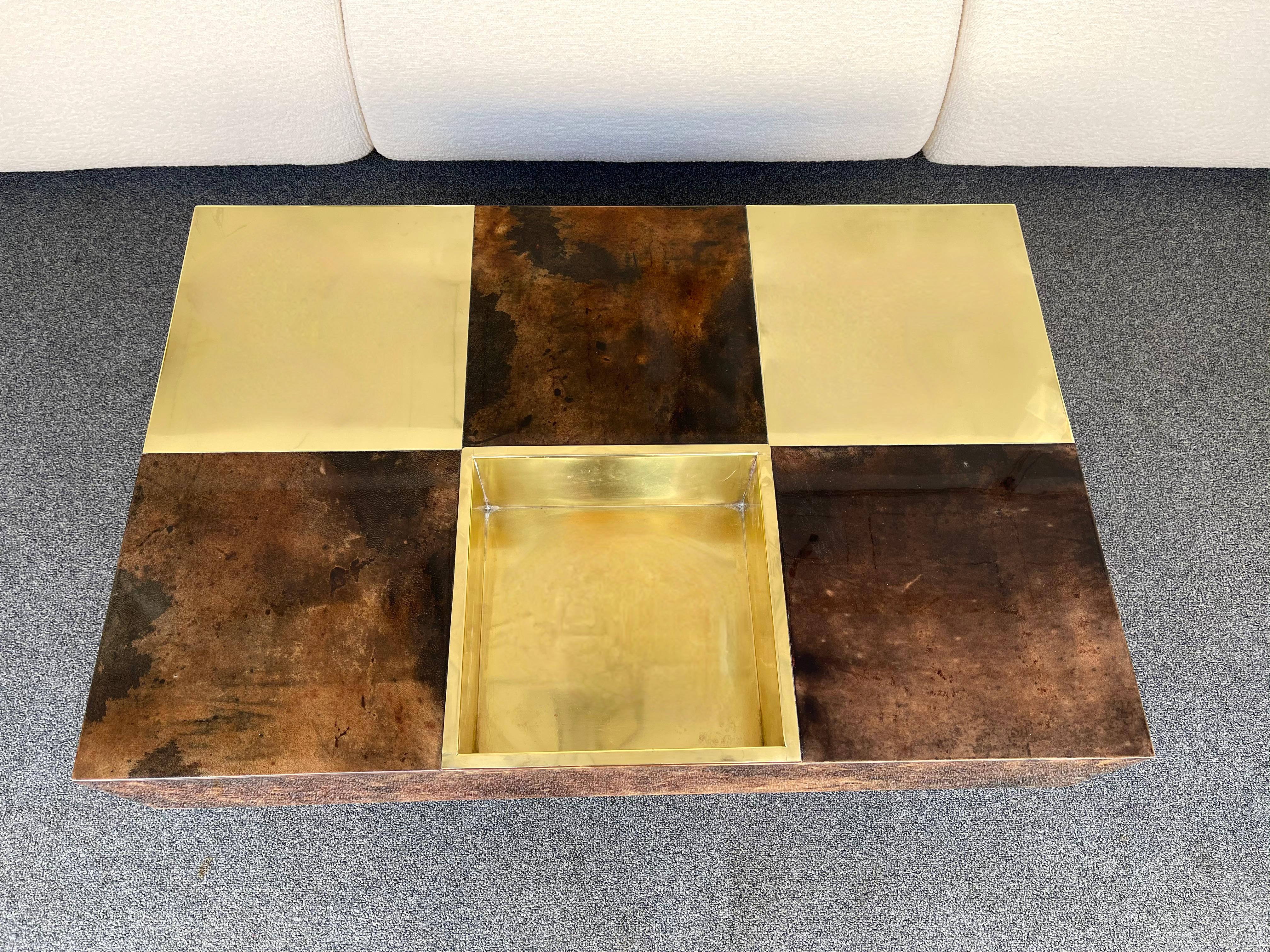 Coffee Table Bar Lacquered Goatskin and Brass by Aldo Tura, Italy, 1970s 5