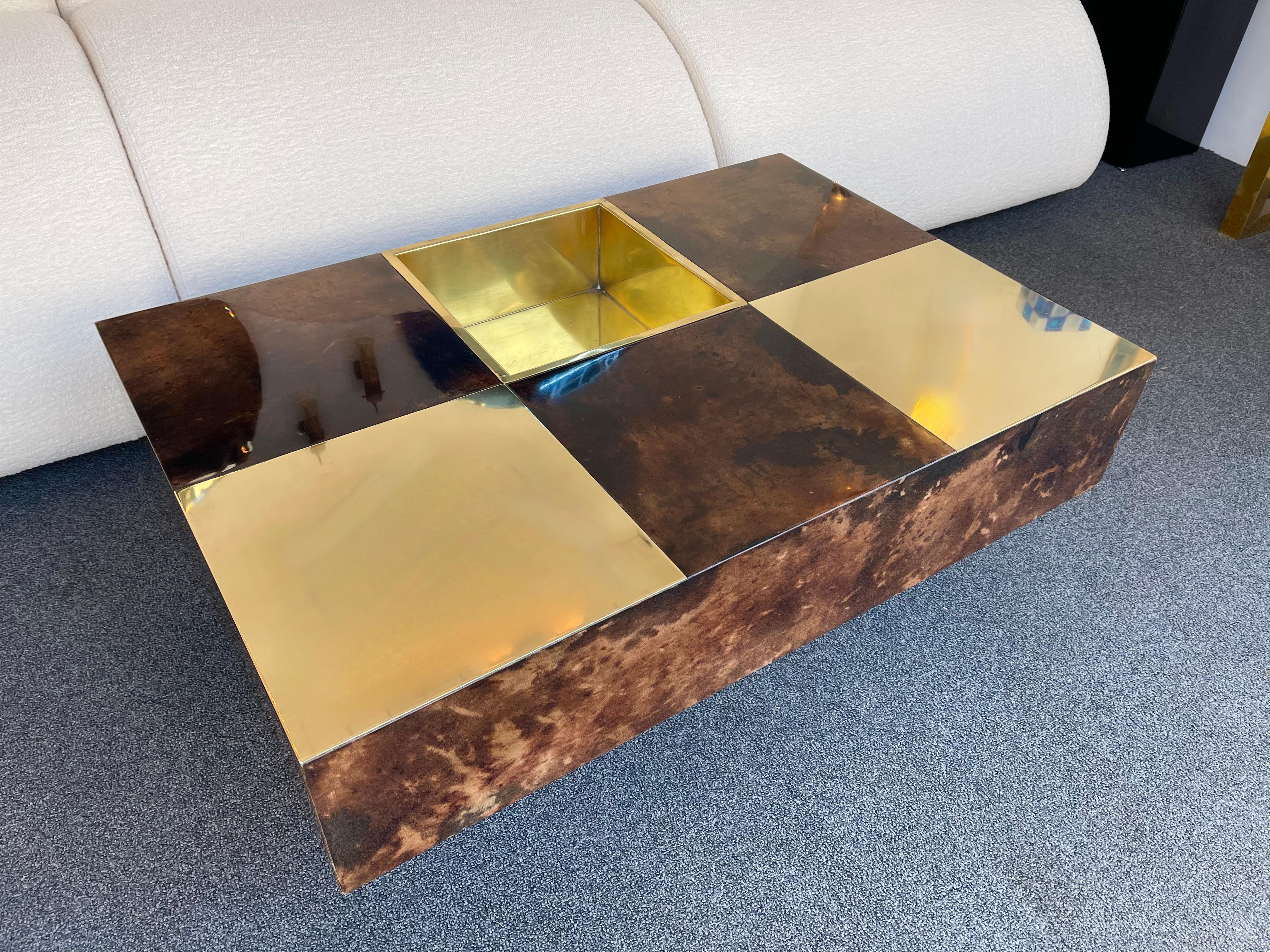 Coffee Table Bar Lacquered Goatskin and Brass by Aldo Tura, Italy, 1970s 7