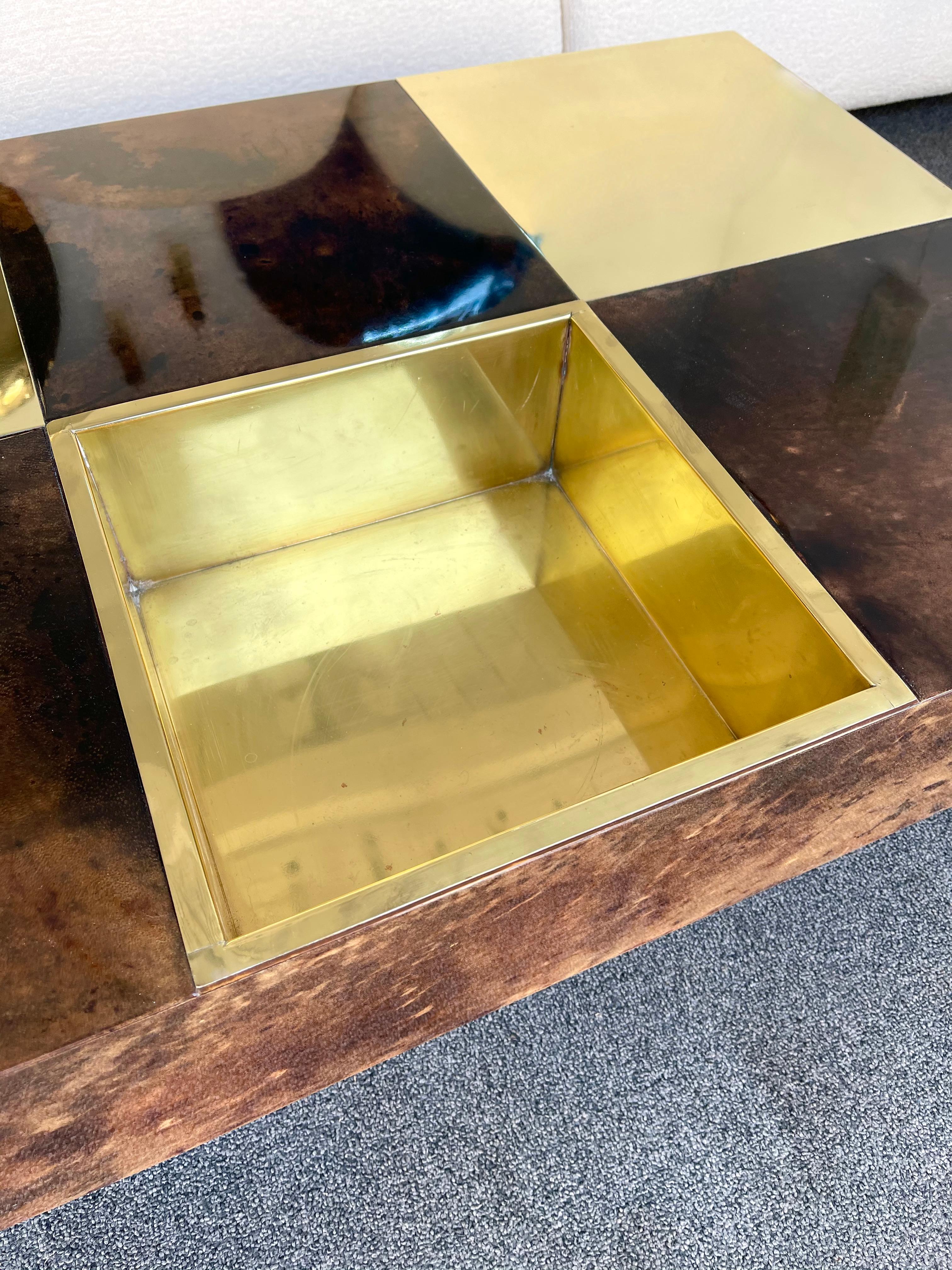 Italian Coffee Table Bar Lacquered Goatskin and Brass by Aldo Tura, Italy, 1970s