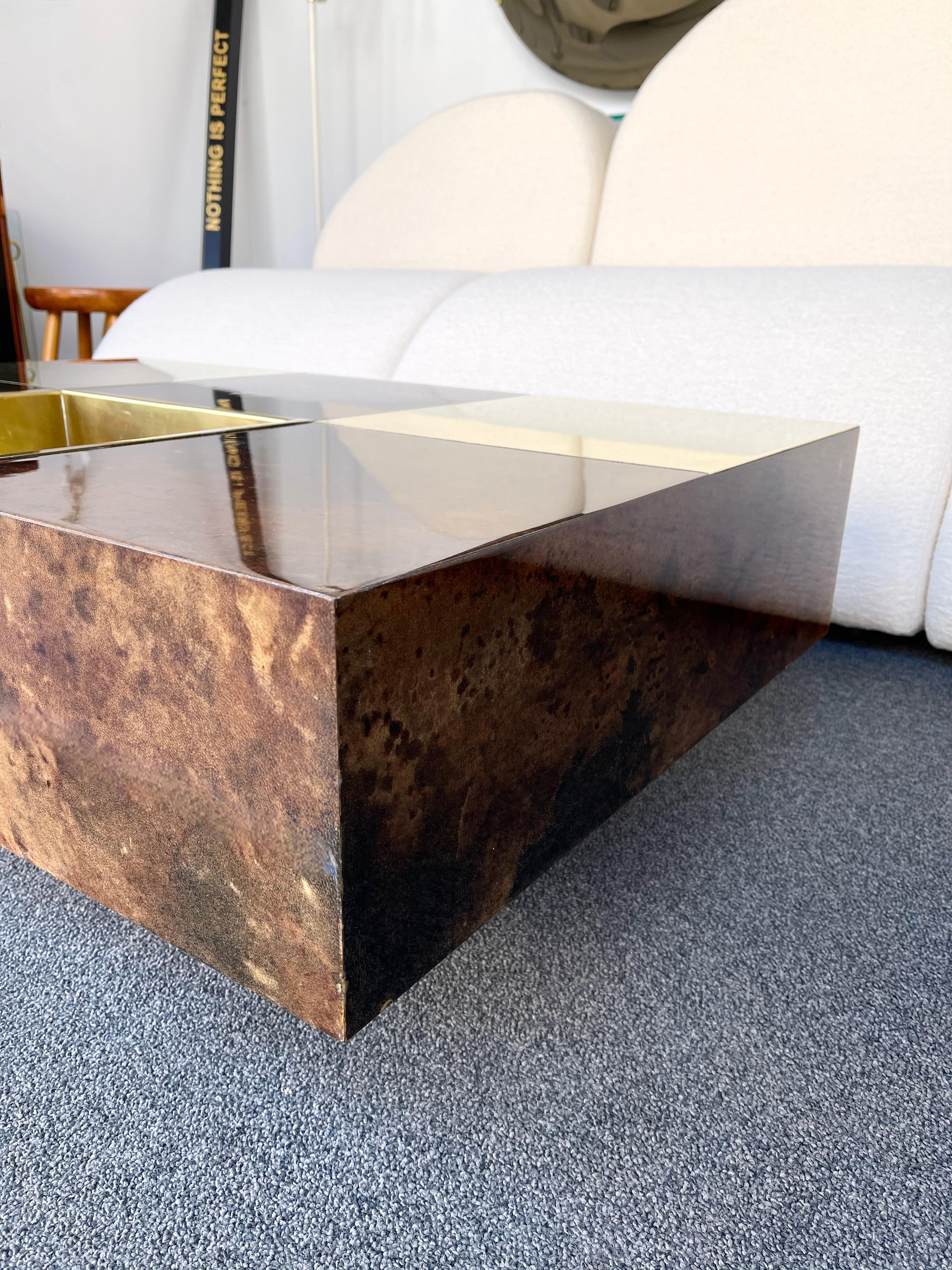 Coffee Table Bar Lacquered Goatskin and Brass by Aldo Tura, Italy, 1970s 1