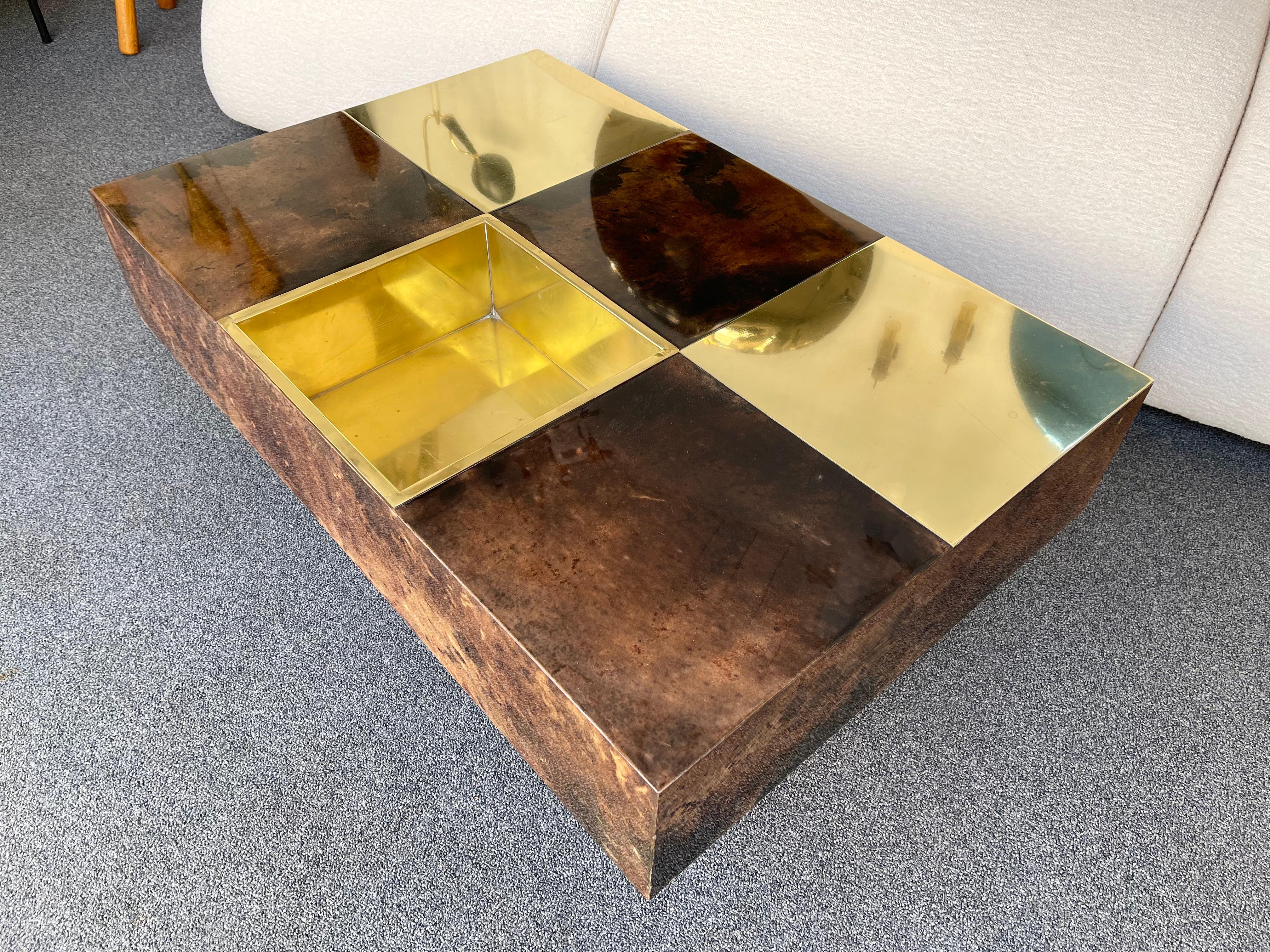 Coffee Table Bar Lacquered Goatskin and Brass by Aldo Tura, Italy, 1970s 2