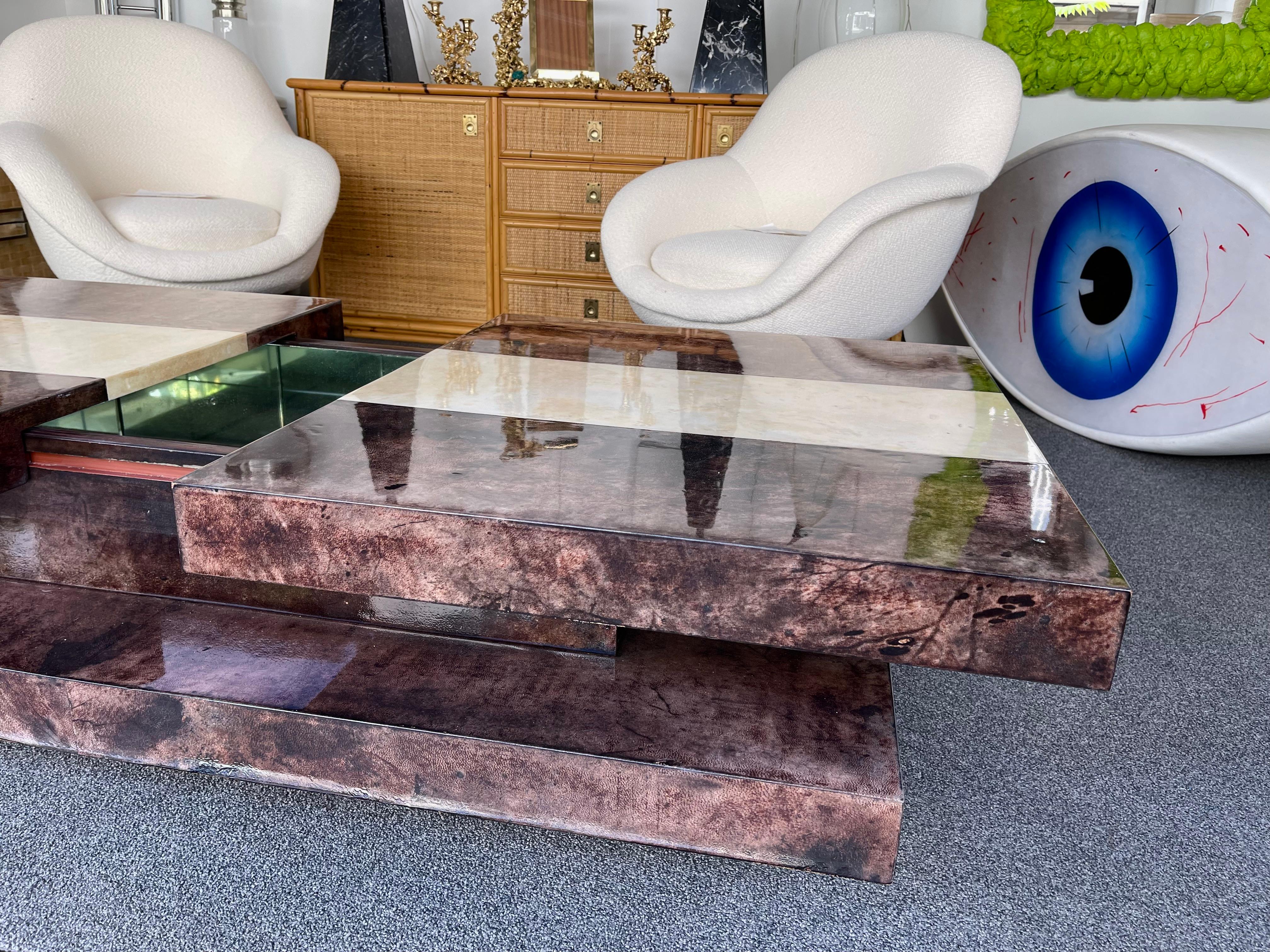 Coffee Table Bar Lacquered Goatskin by Aldo Tura, Italy, 1970s 5
