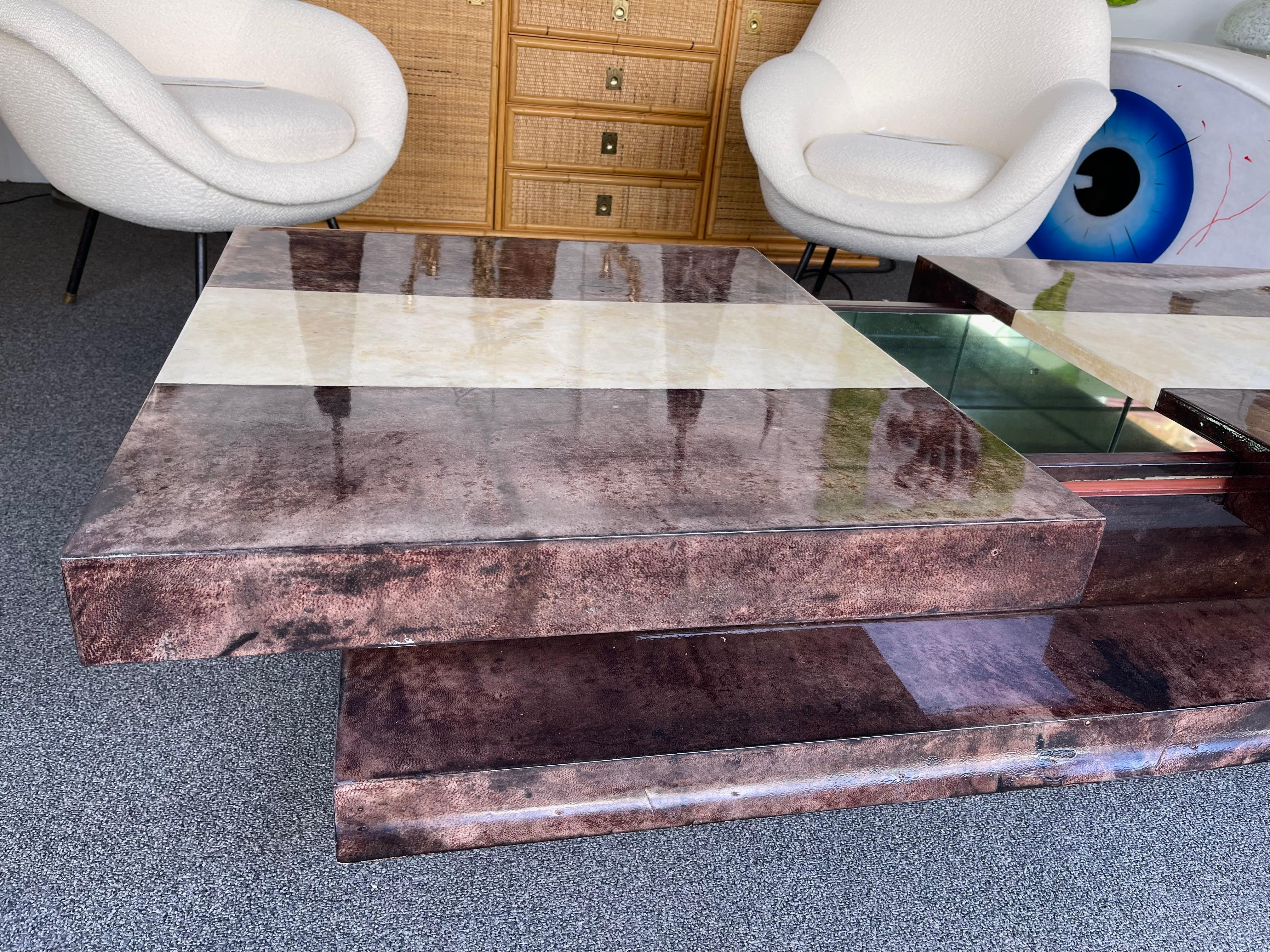 Coffee Table Bar Lacquered Goatskin by Aldo Tura, Italy, 1970s 6