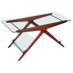 Coffee Table Beech Brass Glass, Italy, 1950s