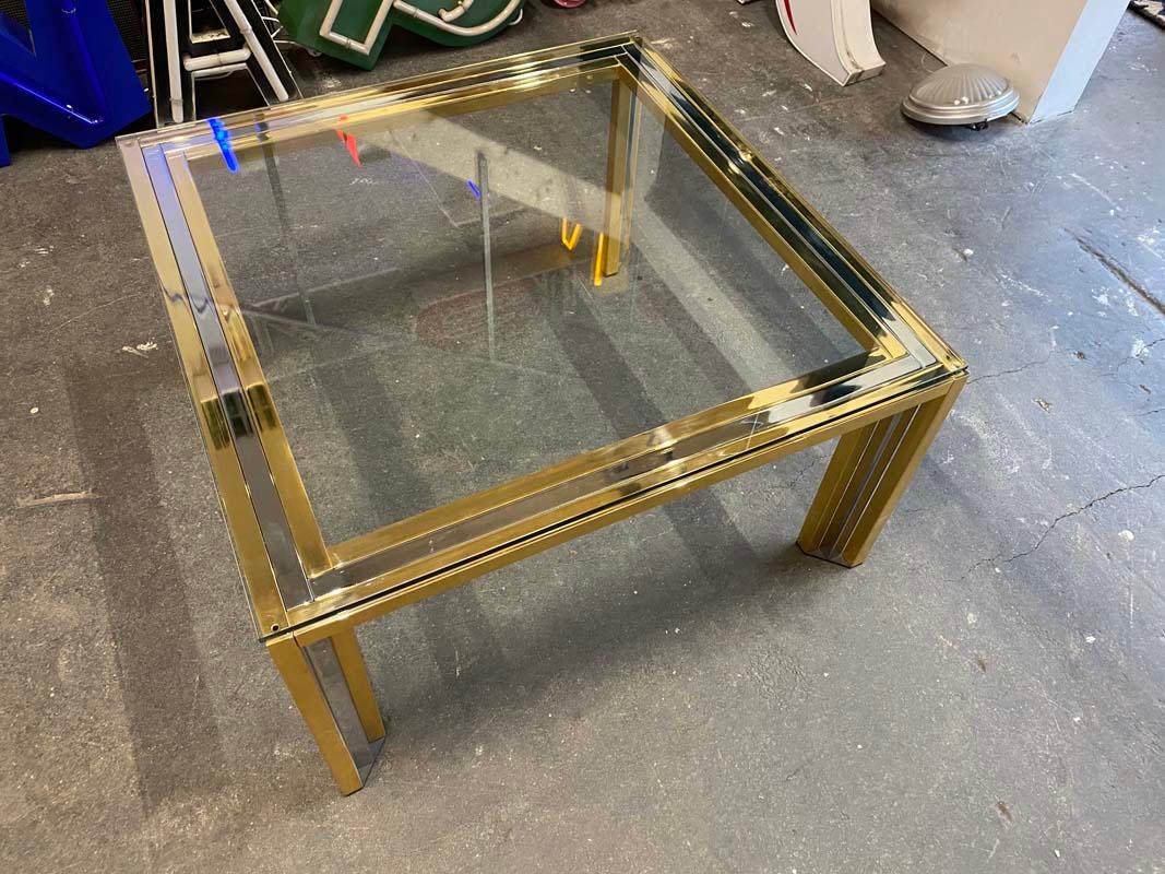 Brass Coffee Table Bicolore  Willy Rizzo Style , Italy, 1970s