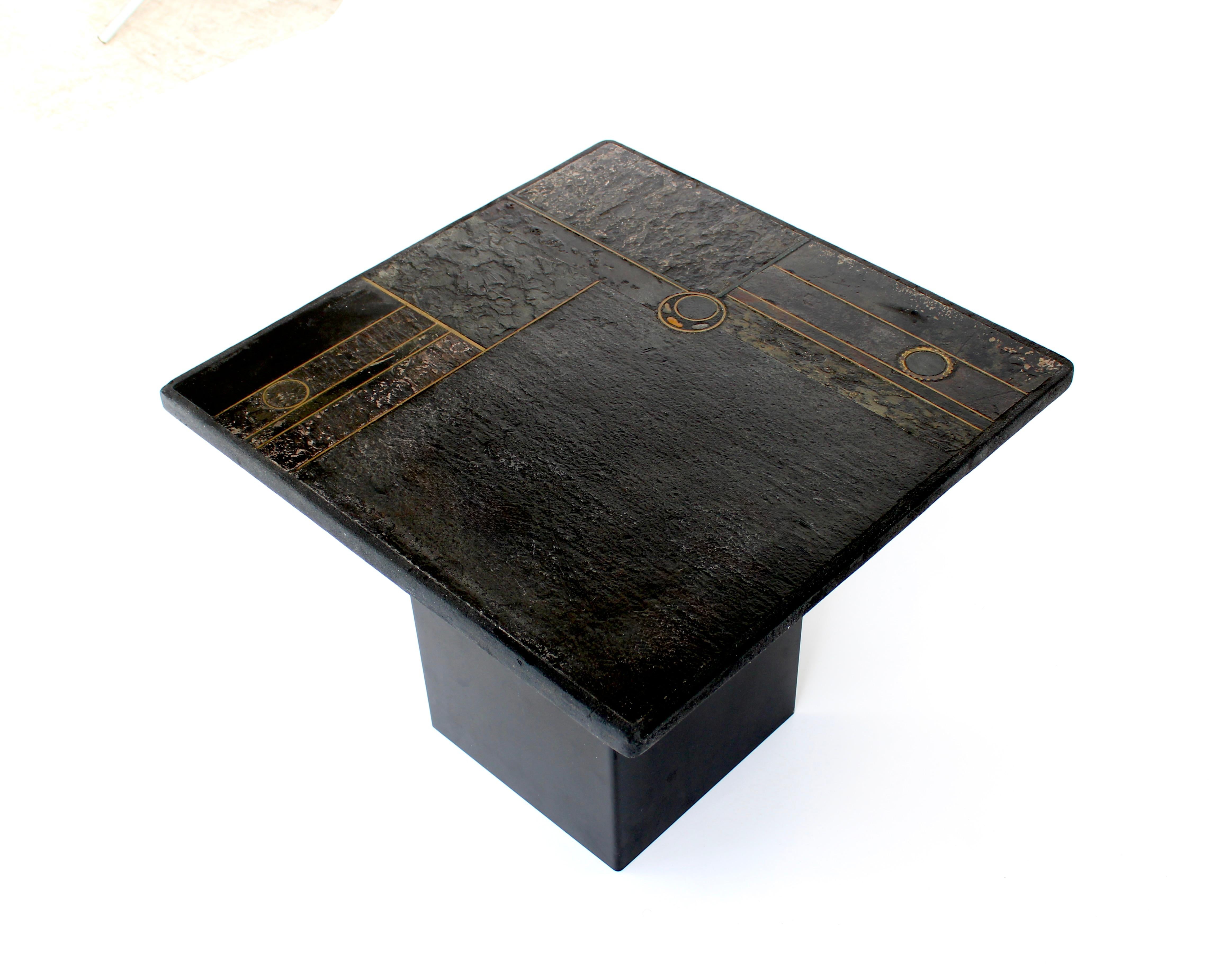 Coffee Table Black Belgian Slate and Marble with Brass Attributed to Paul Kingma 4
