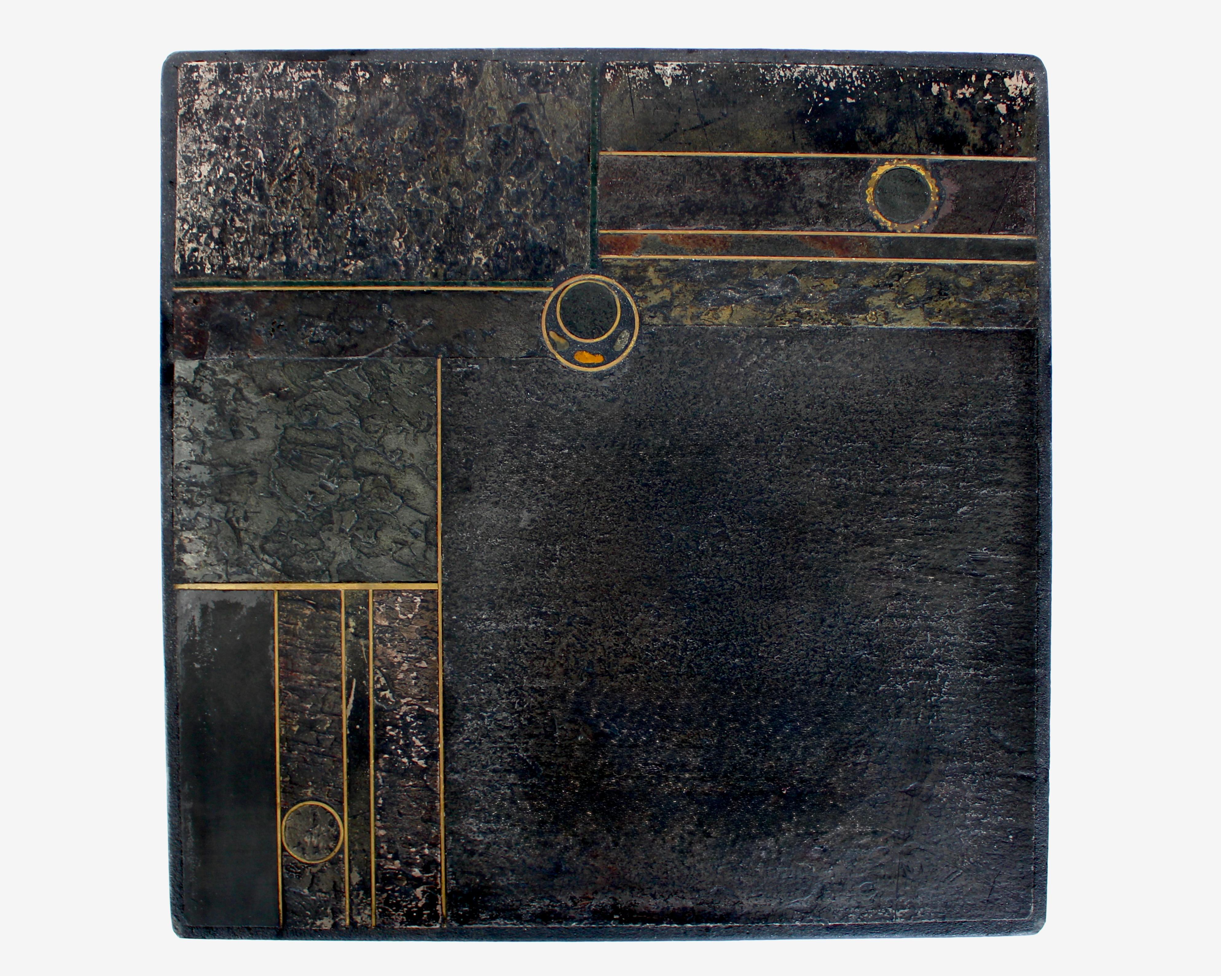 Coffee Table Black Belgian Slate and Marble with Brass Attributed to Paul Kingma 5