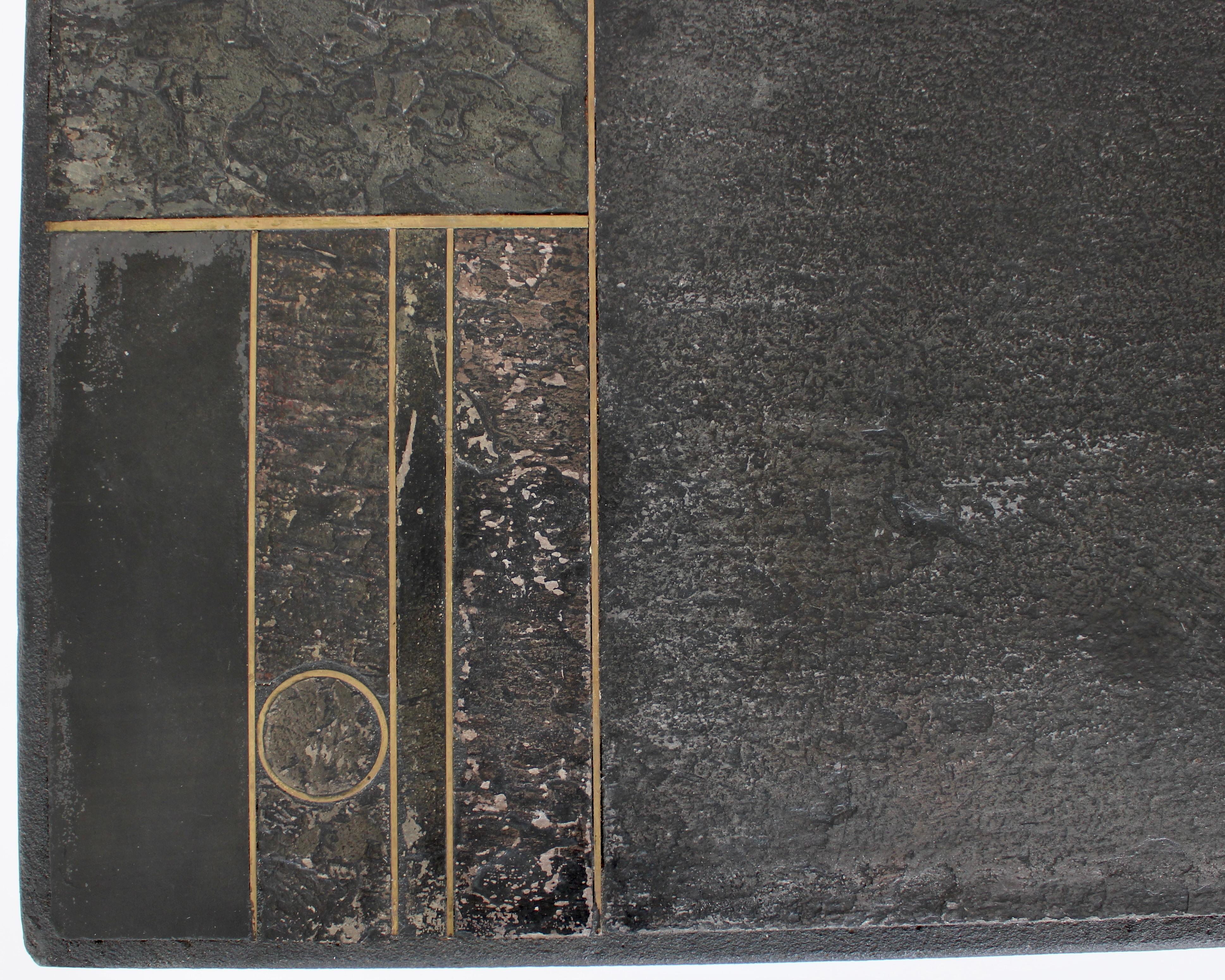 Coffee Table Black Belgian Slate and Marble with Brass Attributed to Paul Kingma 7