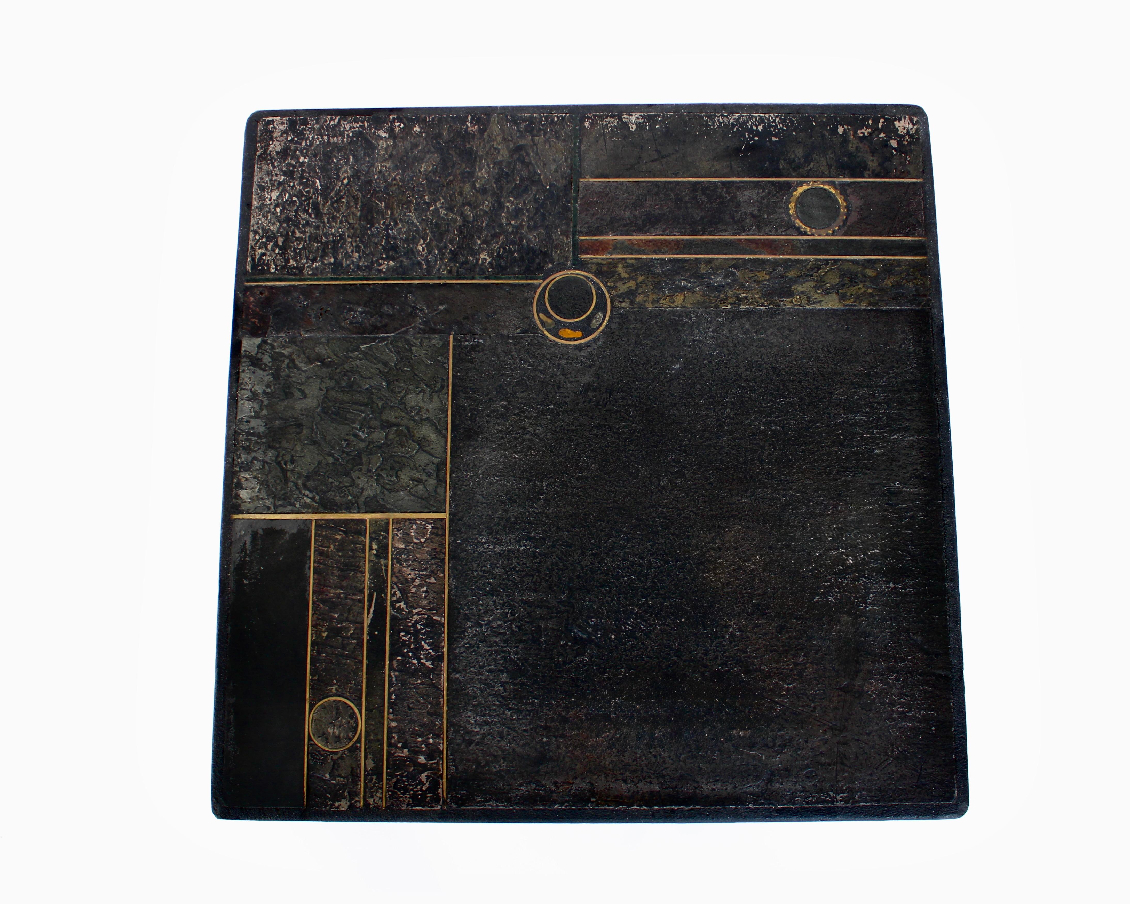 Coffee Table Black Belgian Slate and Marble with Brass Attributed to Paul Kingma 2
