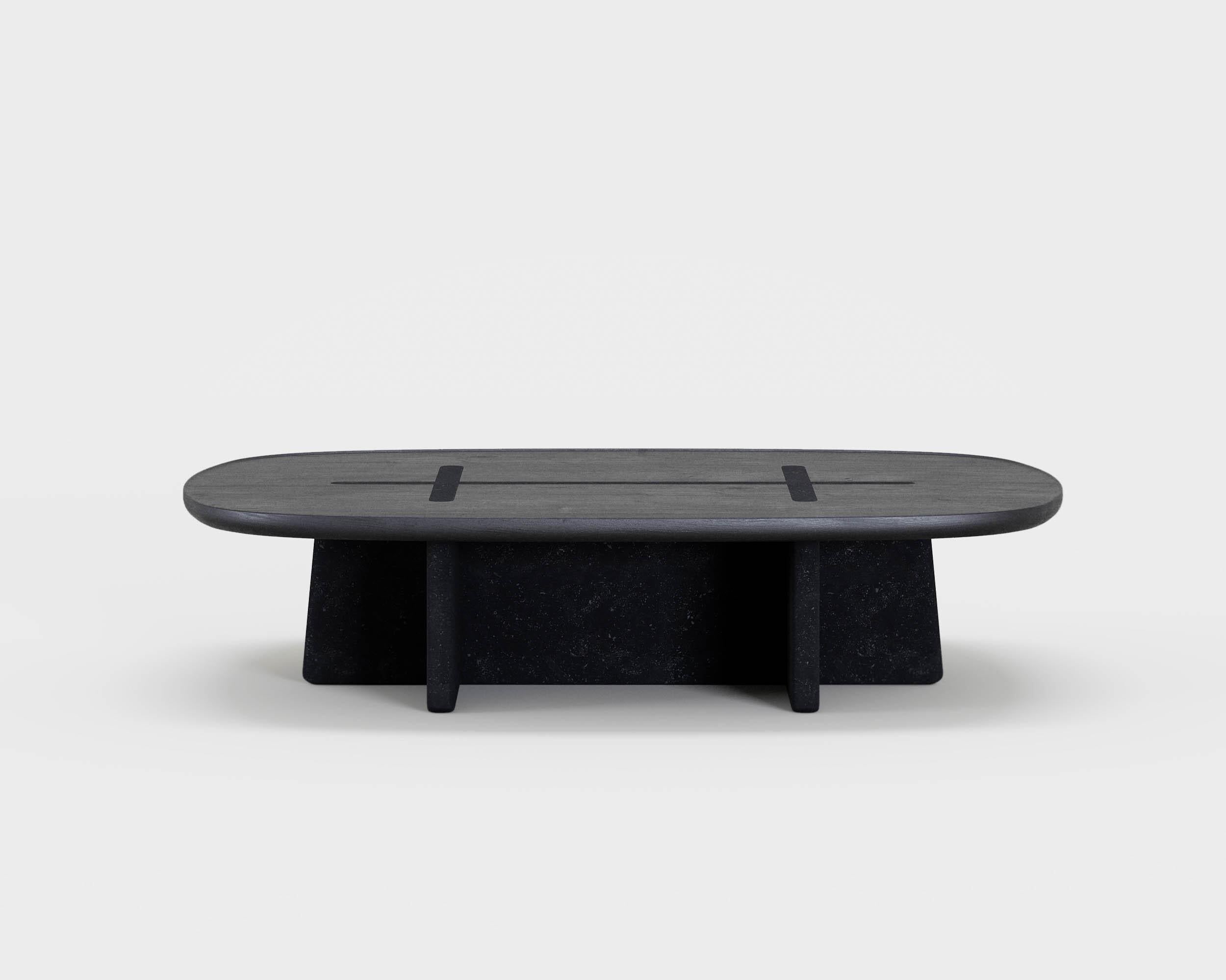 'Bleecker Street' Coffee Table by Man of Parts
Signed by Sebastian Herkner 

Solid oak wood table top available in shades: 
- Black 
- Mist
- Ivory
- Nude 
- Whiskey

Stone base available in shades: 
- French sandstone
- Belgian blue limestone