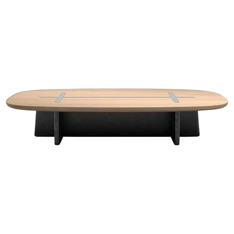 Contemporary Coffee Table 'Bleecker Street' by Man Of Parts, 130 cm, Whiskey Oak & Sandstone For Sale