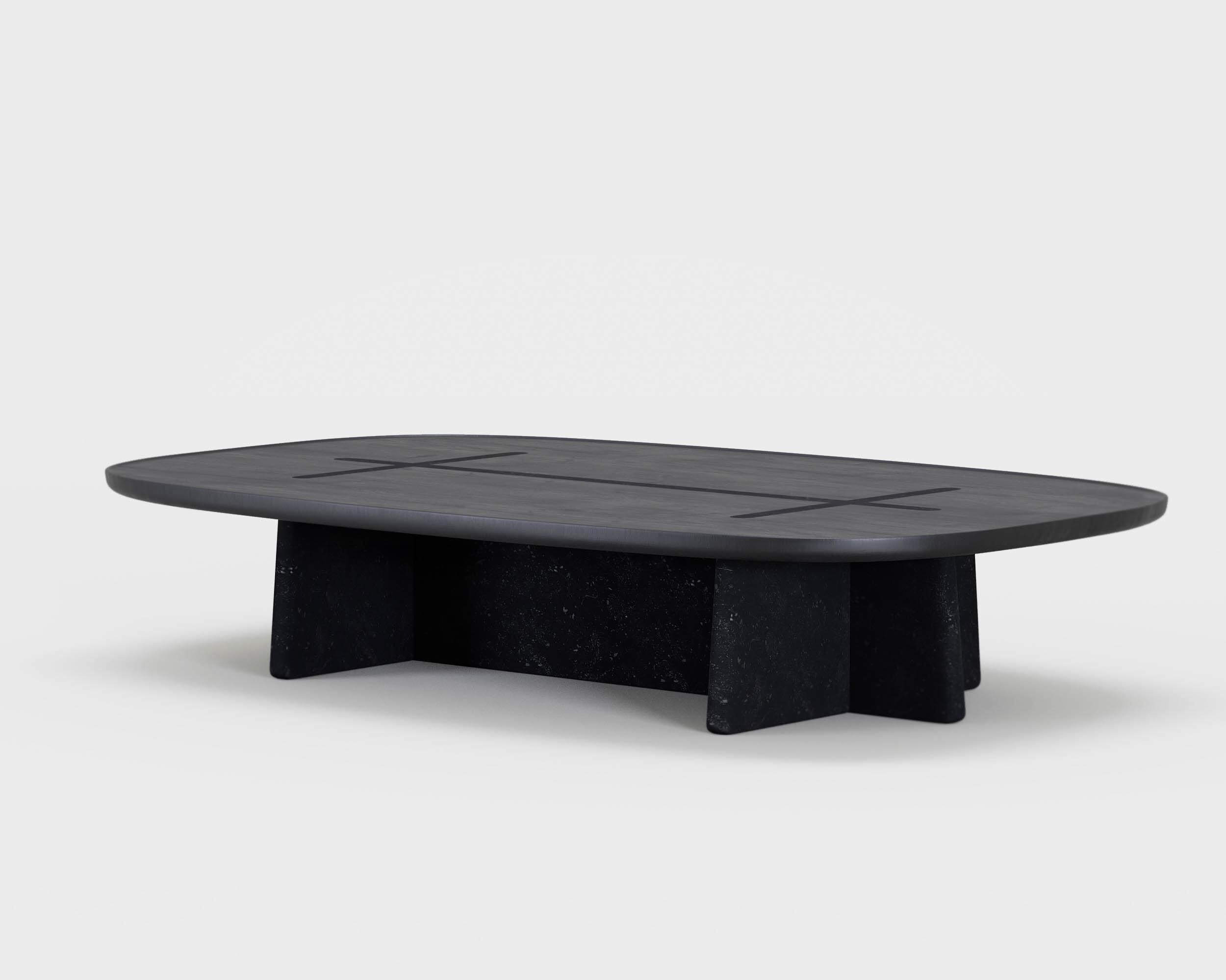 'Bleecker Street' Coffee Table by Man of Parts
Signed by Sebastian Herkner 

Solid oak wood table top available in shades: 
- Black 
- Mist
- Ivory
- Nude 
- Whiskey

Stone base available in shades: 
- French sandstone
- Belgian blue limestone