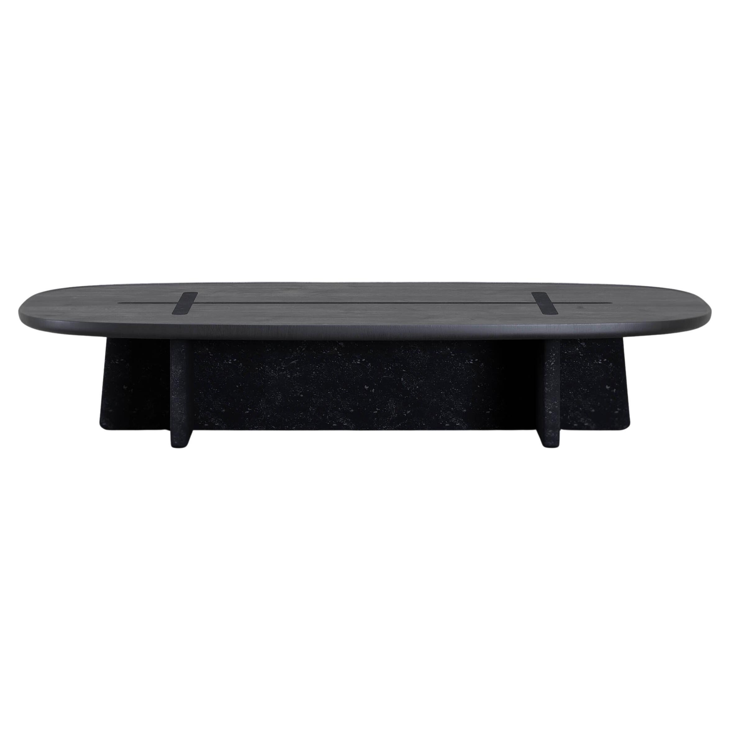 Coffee Table 'Bleecker Street' by Man Of Parts, 160, Black Oak & Blue Limestone For Sale