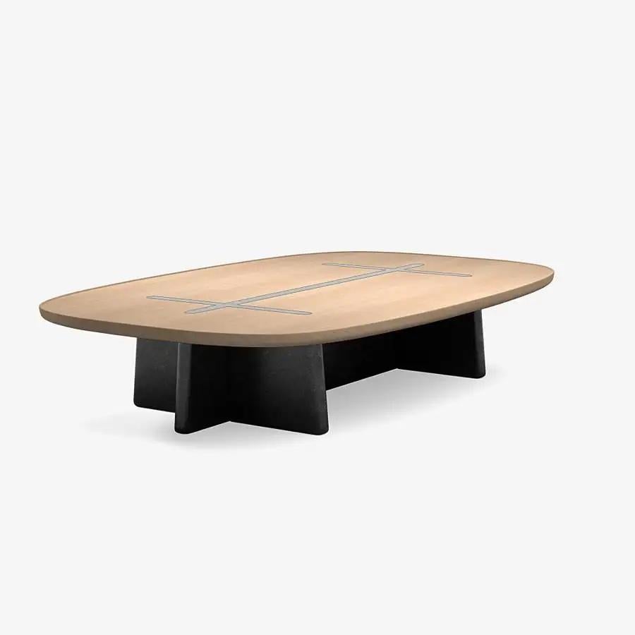 'Bleecker Street' Coffee Table by Man of Parts
Signed by Sebastian Herkner 

Solid oak wood table top available in shades: 
- Black 
- Mist
- Ivory
- Nude 
- Whiskey

Stone base available in shades: 
- French sandstone
- Belgian blue limestone