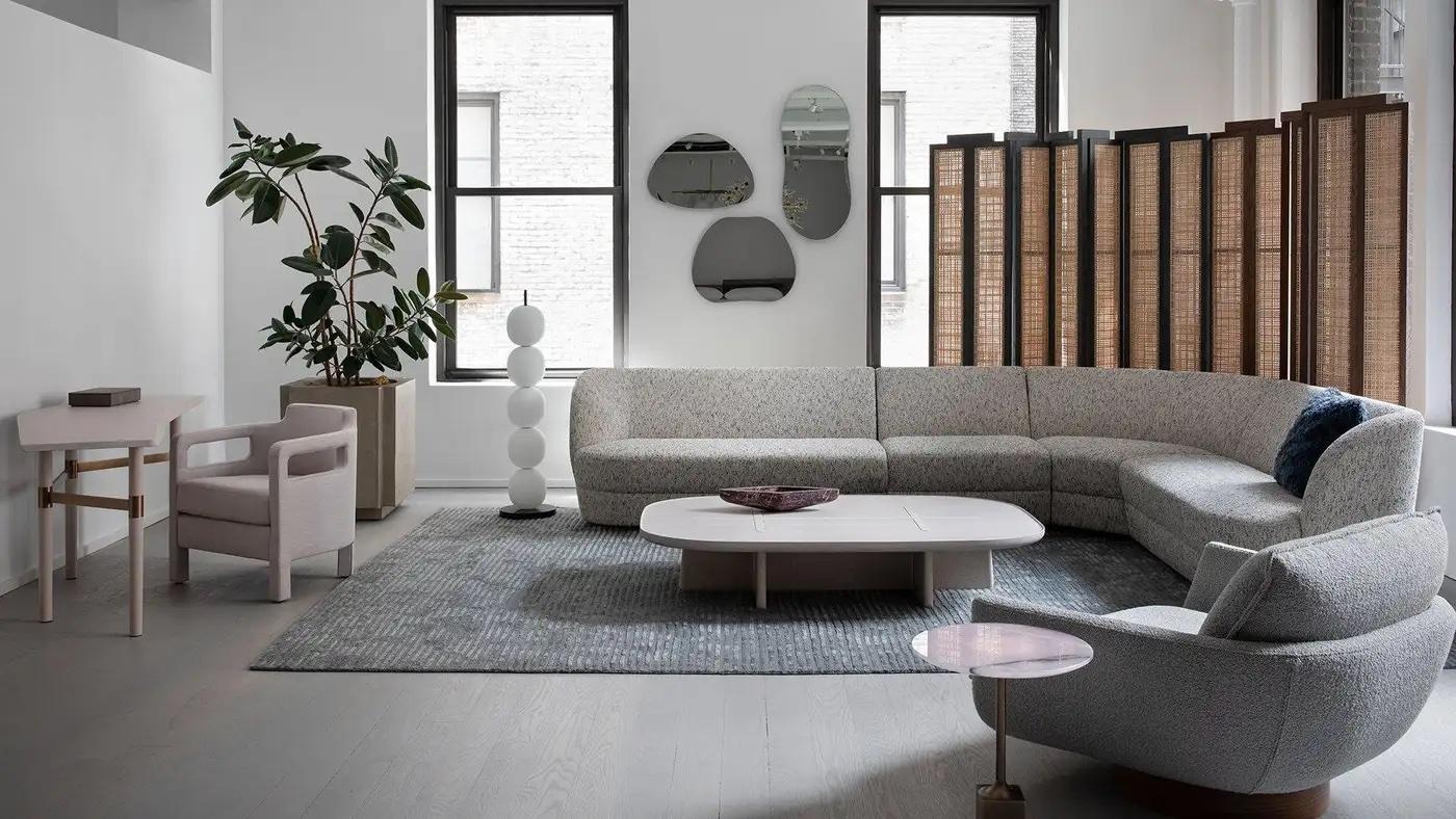 Couchtisch „Bleecker Street“ von Man Of Parts, 160, Nude Eiche und Kalkstein im Angebot 1
