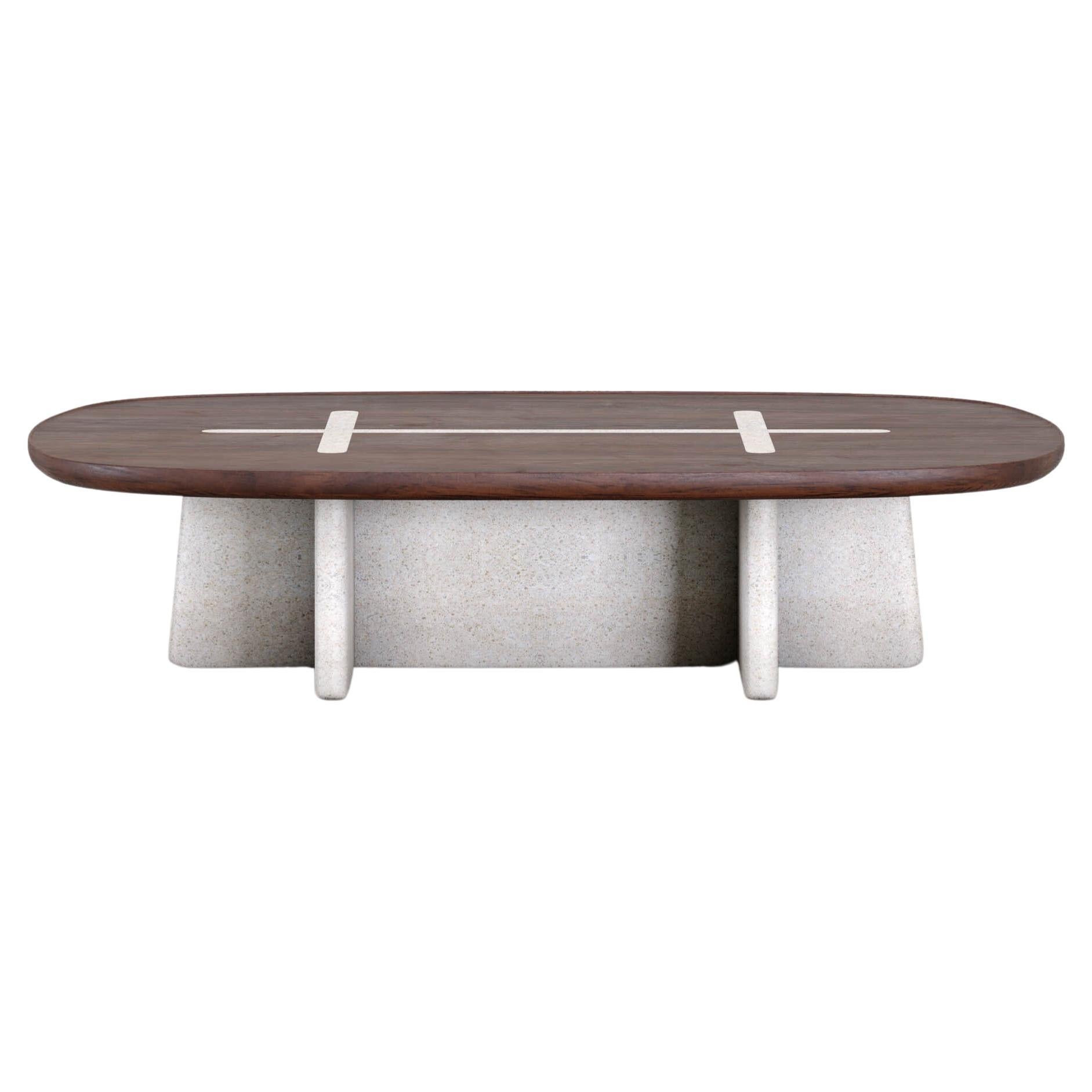 Contemporary Coffee Table 'Bleecker Street' by Man Of Parts, 160 cm, Whiskey Oak & Sandstone For Sale