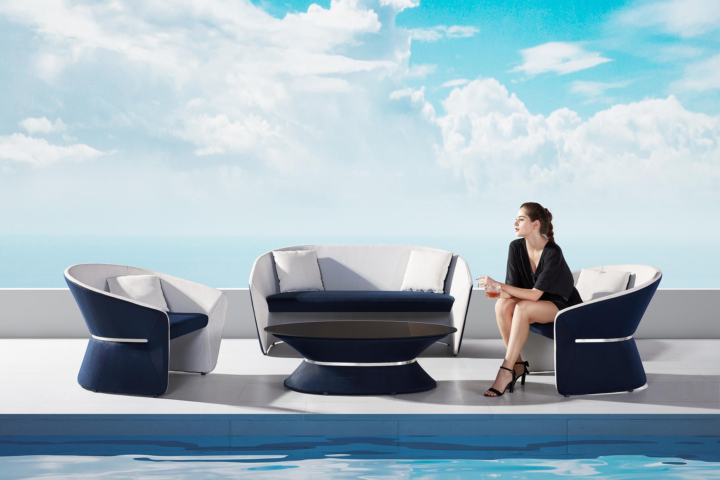 Outdoor collection designed by Pininfarina. 
Materials: Aluminum frame. Polyester mesh fabric. Top with HPL surface
Dimensions: 120 x 65 x h 36,5 cm

The design concept behind this collection is that of wanting to merge lightness, but at the same