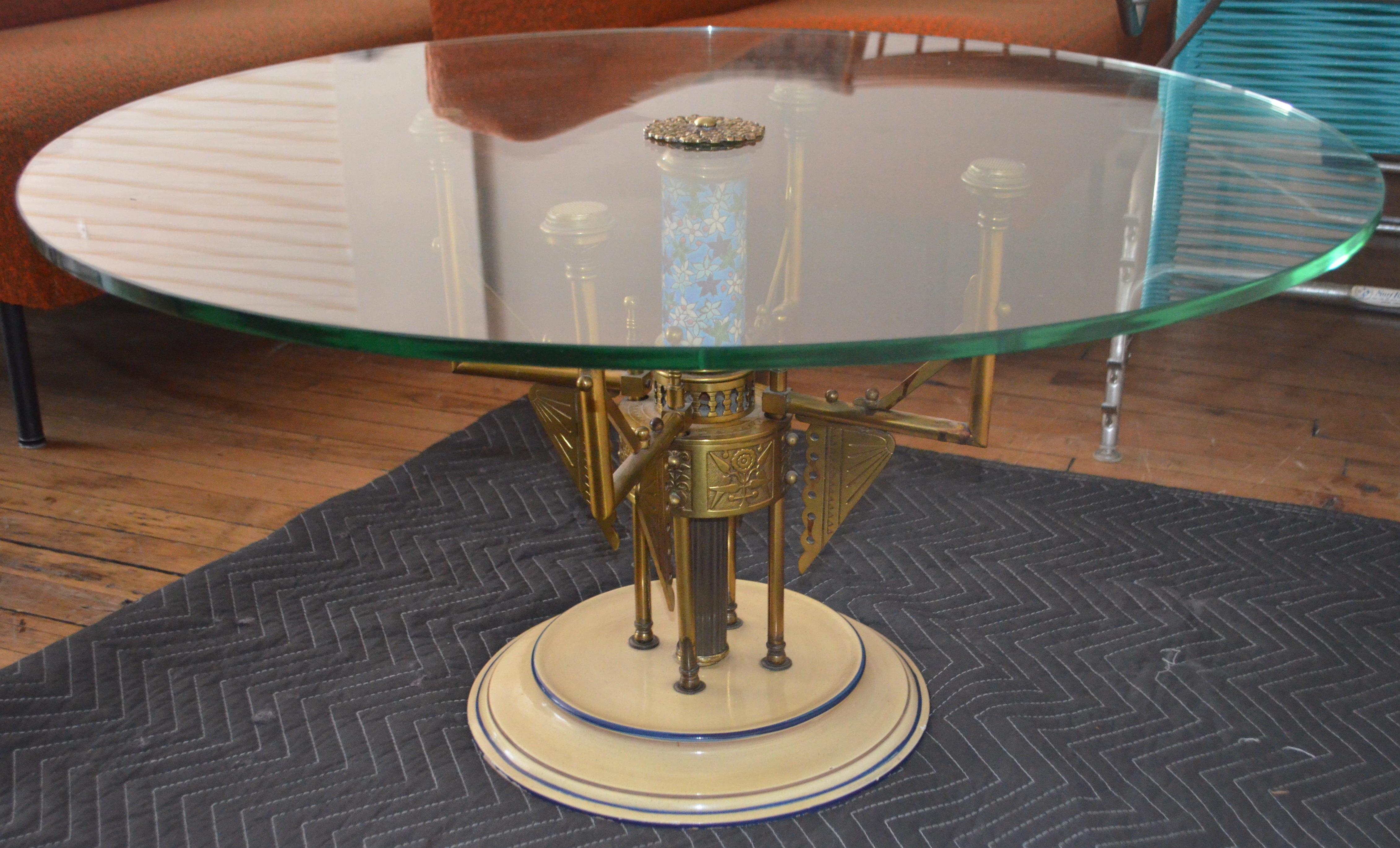 Coffee Table, Bradley & Hubbard, Repurposed, with Glass Top, Early 20th Century In Good Condition For Sale In Madison, WI