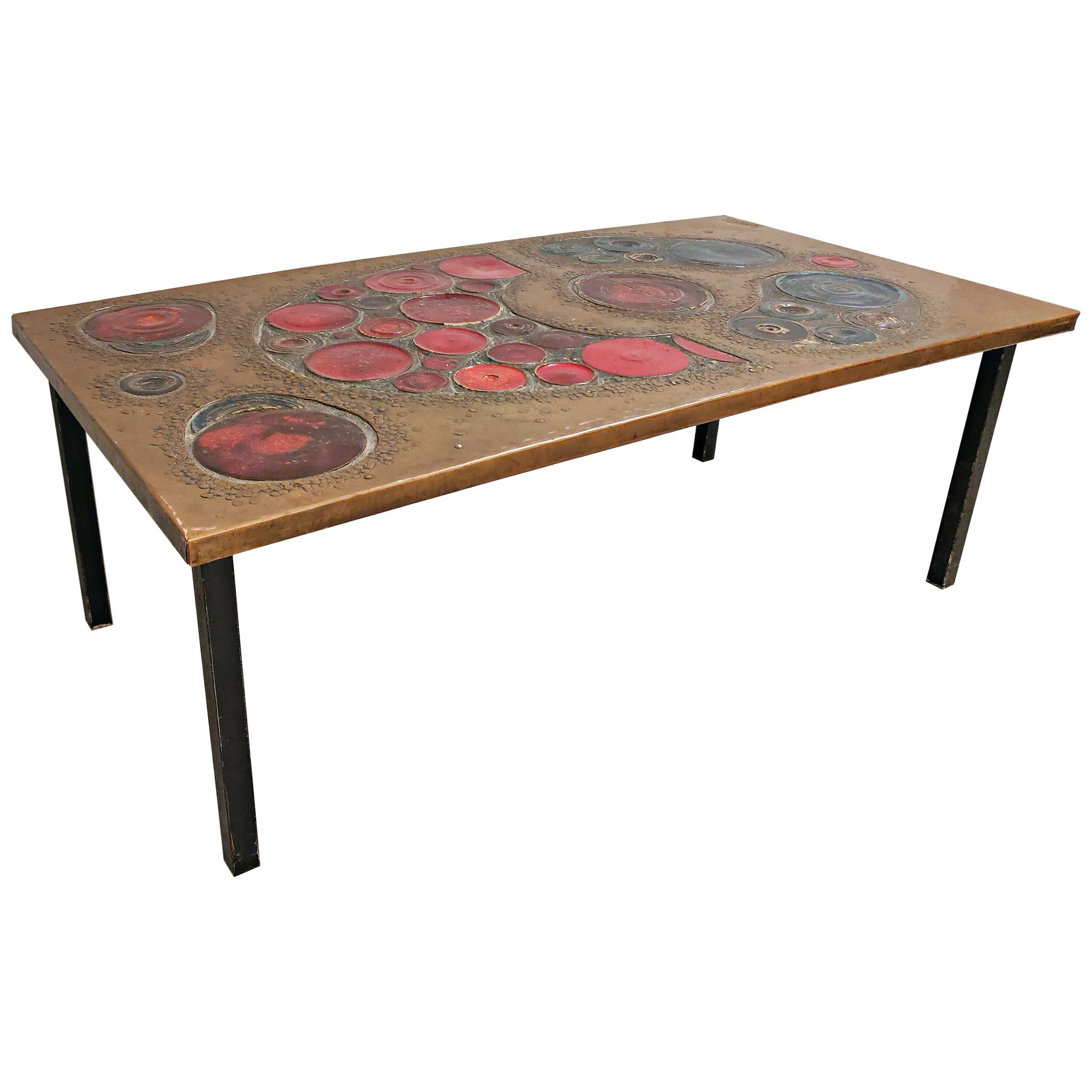 Mid-Century Modern Coffee Table, Brass and Ceramic, 1968