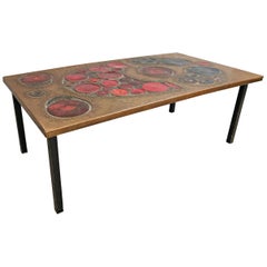 Table basse moderne du milieu du siècle, laiton et céramique, 1968