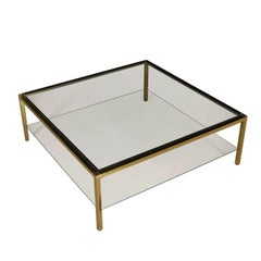 Coffee Table Brass Chromed Metal Glass Vintage, Italy, 1970s-1980s