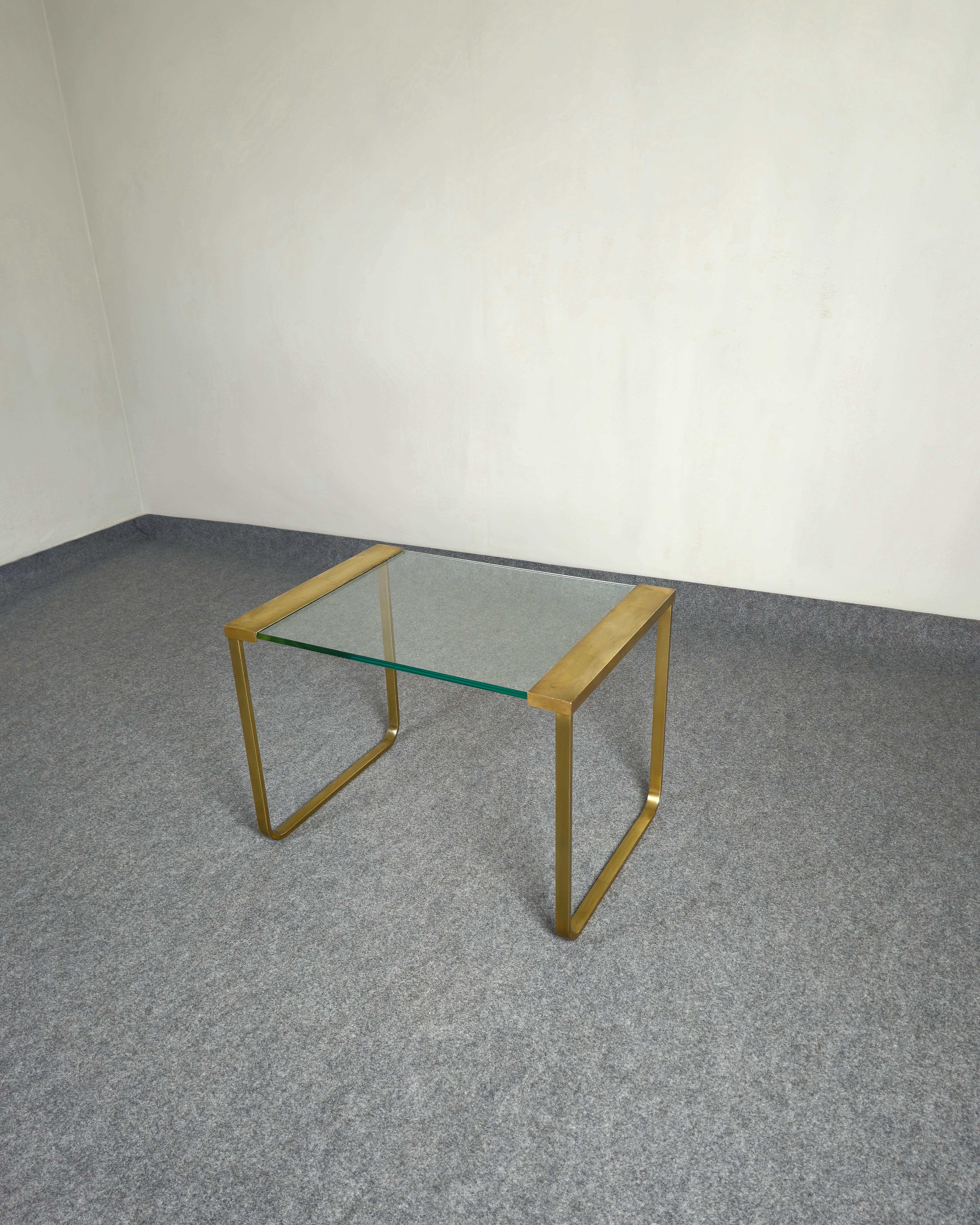 Coffee Table Brass Transparent Glass Rectangular Midcentury Modern Italy 1960s In Good Condition For Sale In Palermo, IT