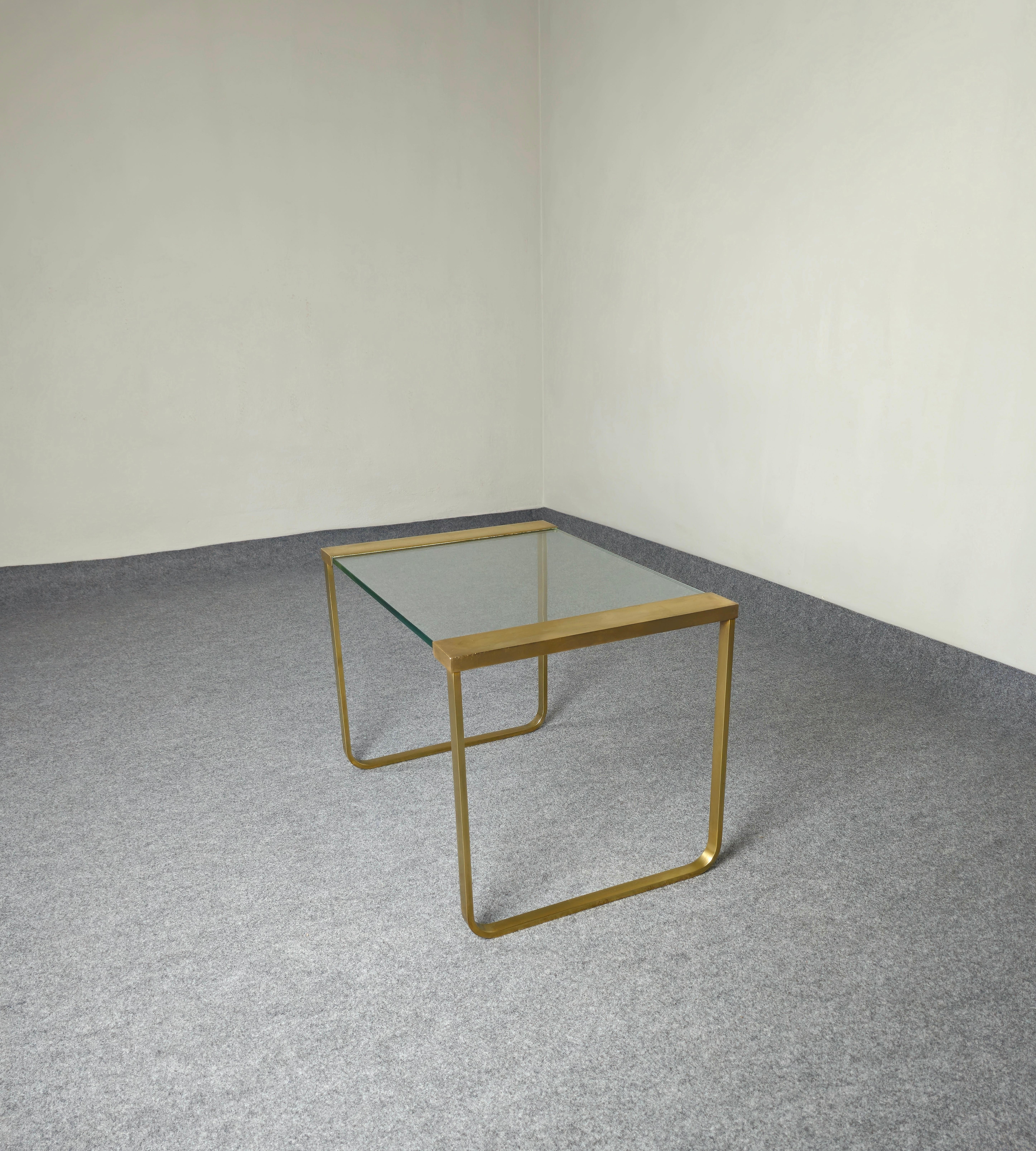 20th Century Coffee Table Brass Transparent Glass Rectangular Midcentury Modern Italy 1960s For Sale