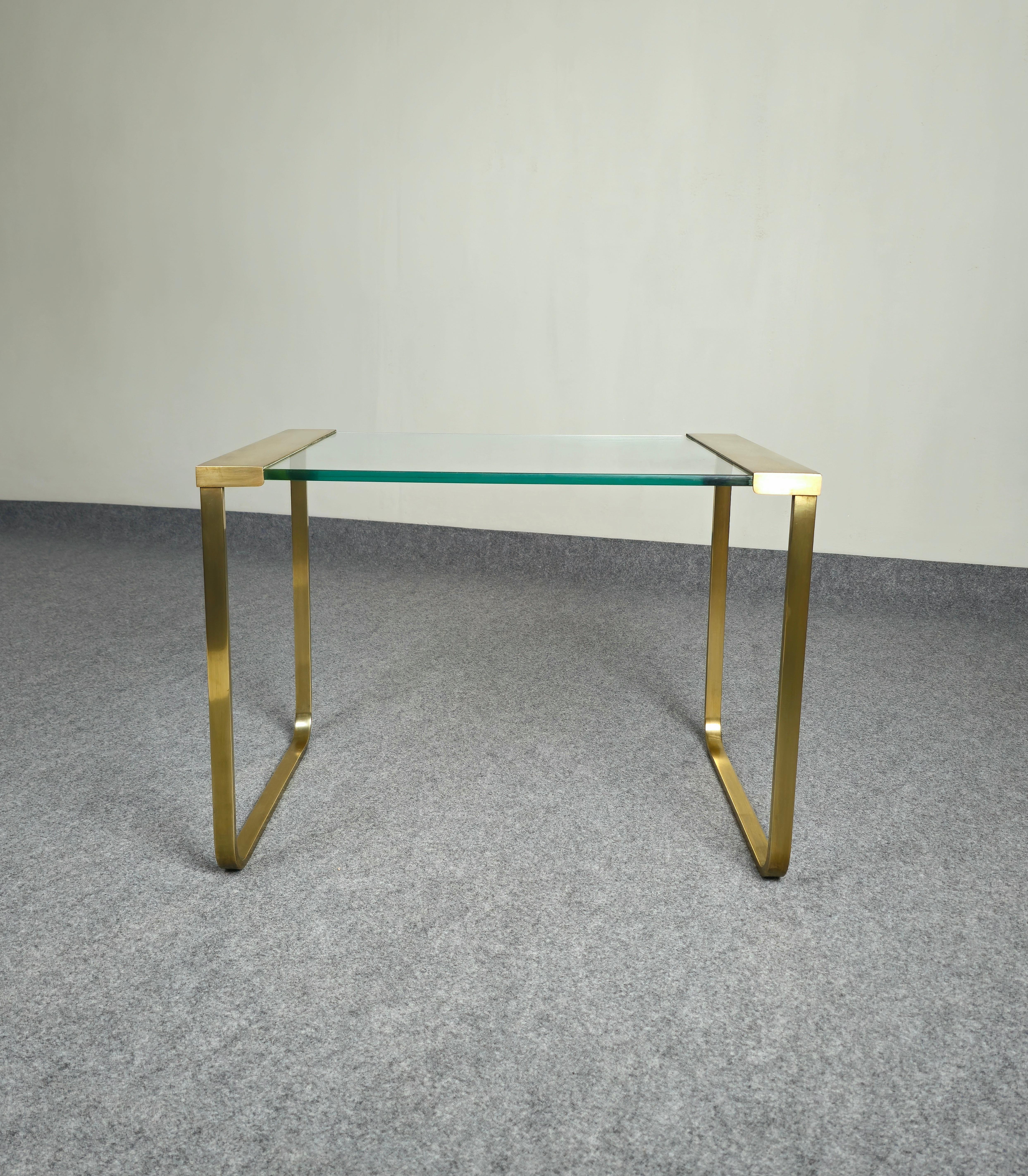 Coffee Table Brass Transparent Glass Rectangular Midcentury Modern Italy 1960s For Sale 1