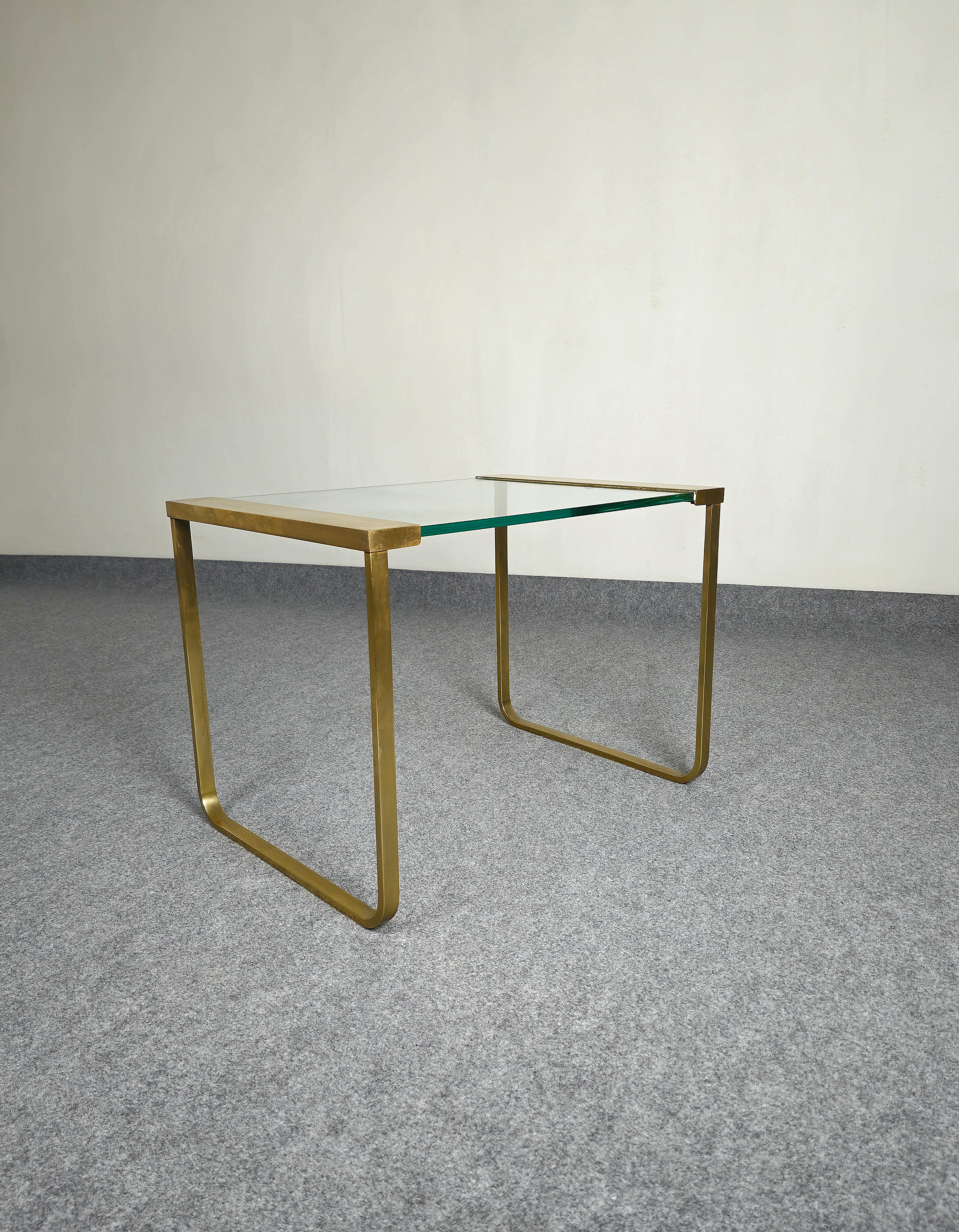 Coffee Table Brass Transparent Glass Rectangular Midcentury Modern Italy 1960s For Sale 2