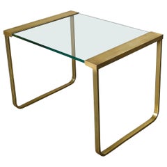 Tavolino da caffè in ottone con vetro trasparente rettangolare Midcentury Modern Italy 1960s