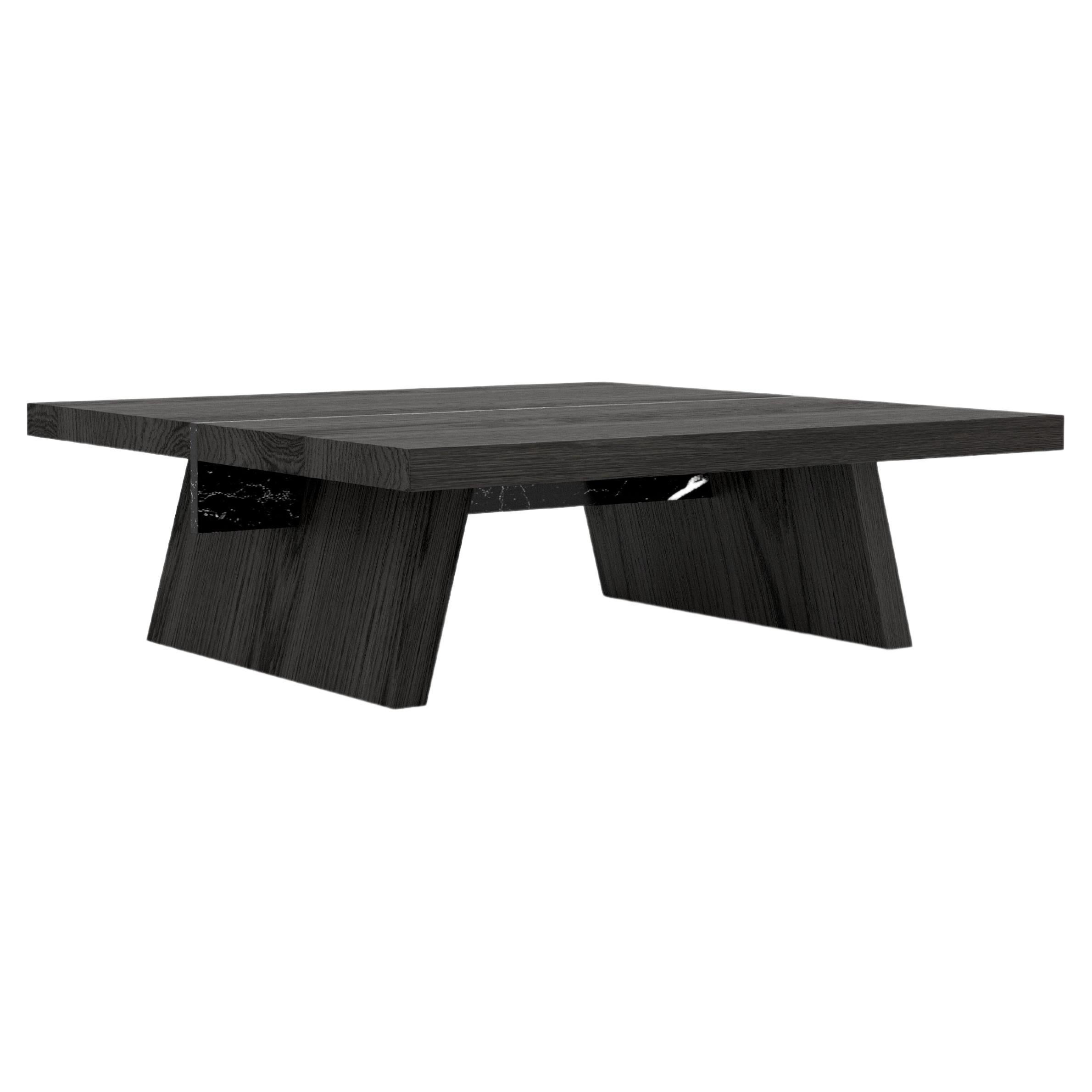 Laws of Motion Square Coffee Table in Black Solid Wood and Marble, Joel Escalona For Sale