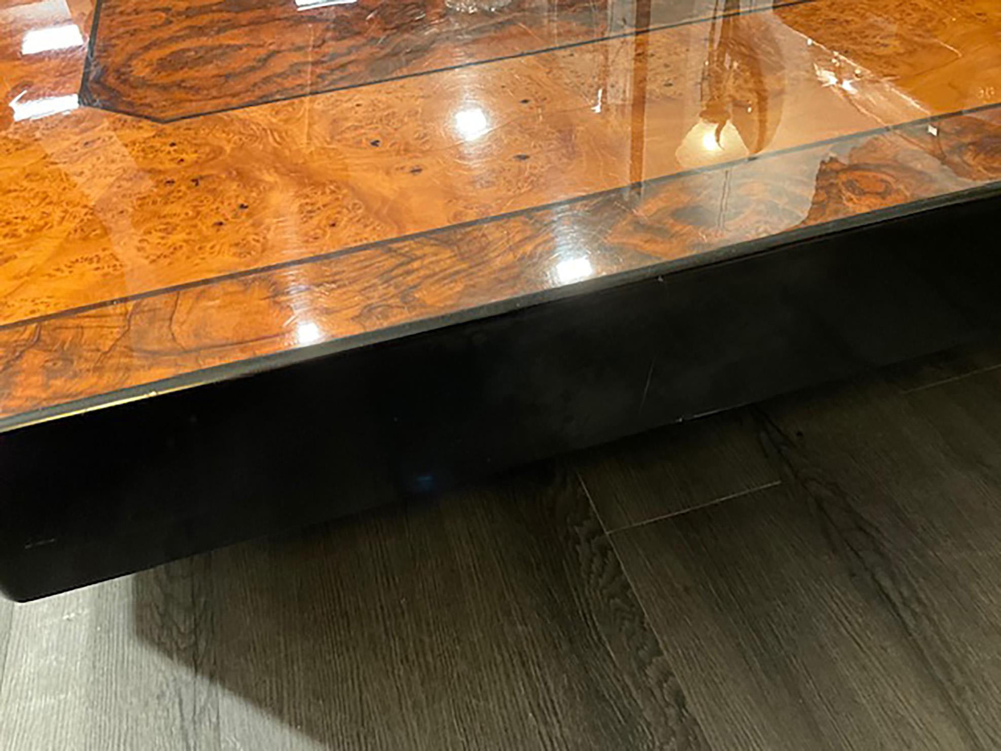 Coffee table burr elm two colours .black lacquered wood In Good Condition For Sale In Saint ouen, FR