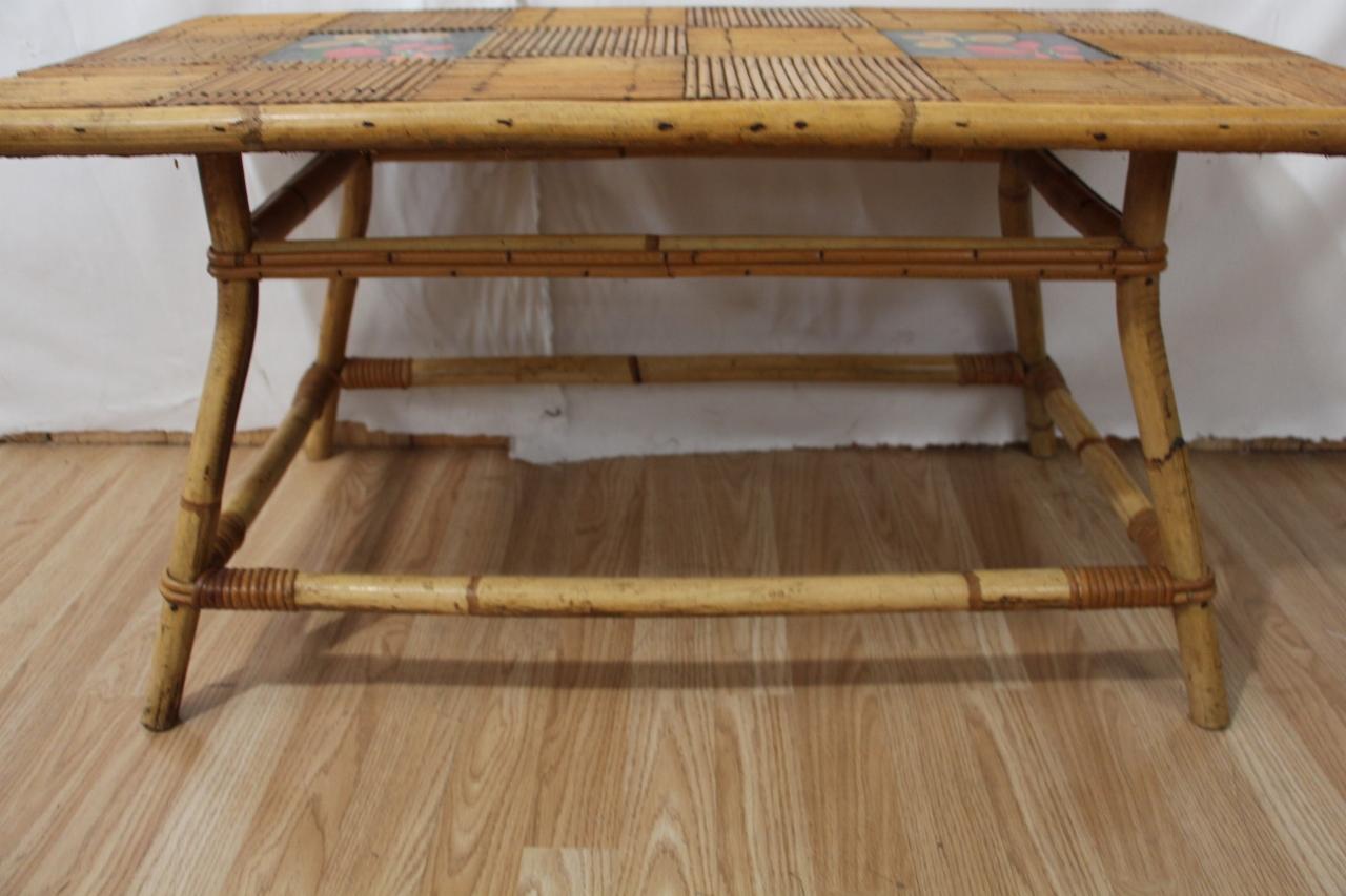 Couchtisch von Audoux Minet in Rattan und Keramik aus Vallauris Jahr 60er Jahre (Französisch) im Angebot