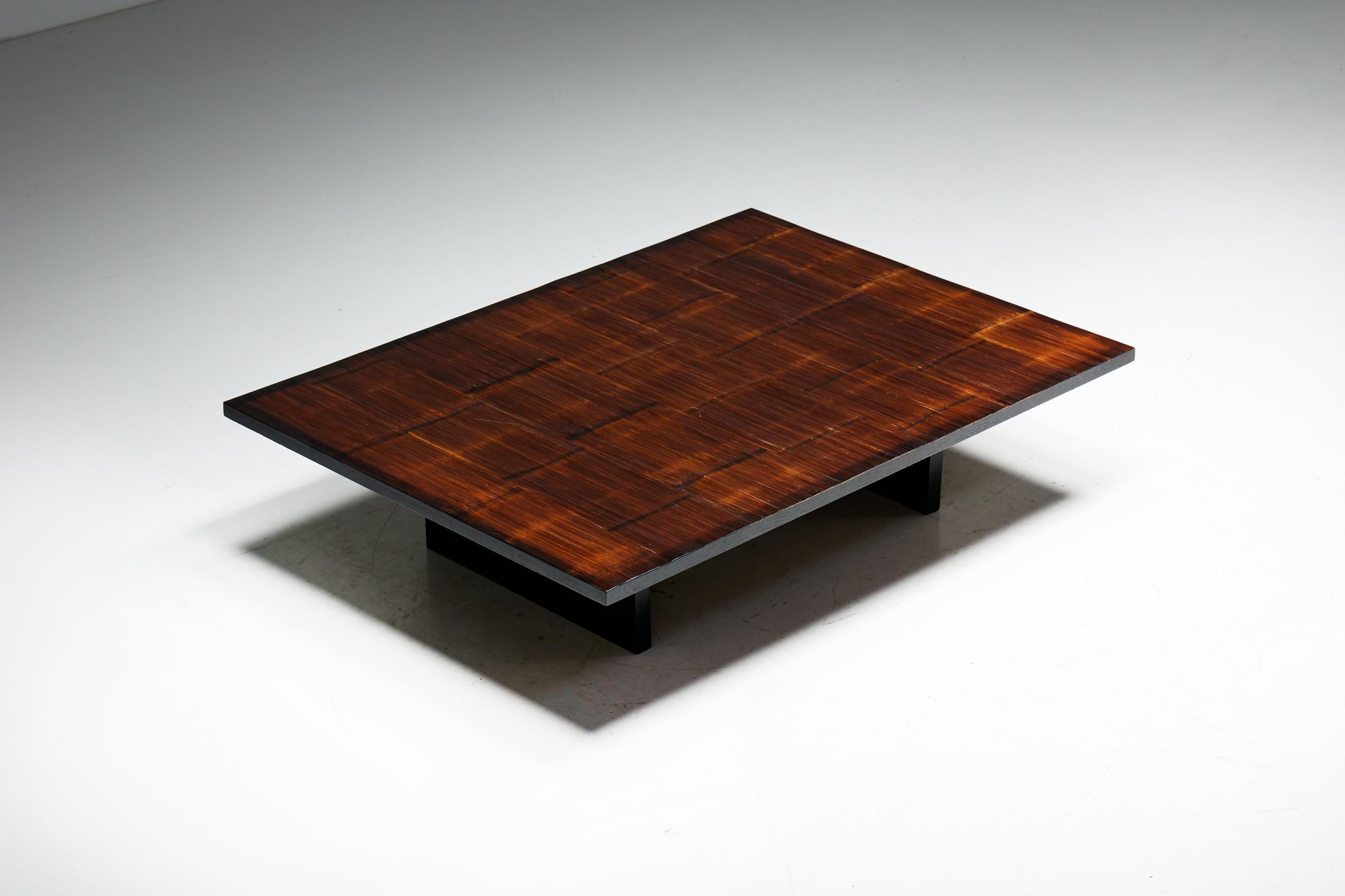 Belgian Coffee Table by Axel Vervoordt in Wengé and Bamboo, Belgium, 1980s