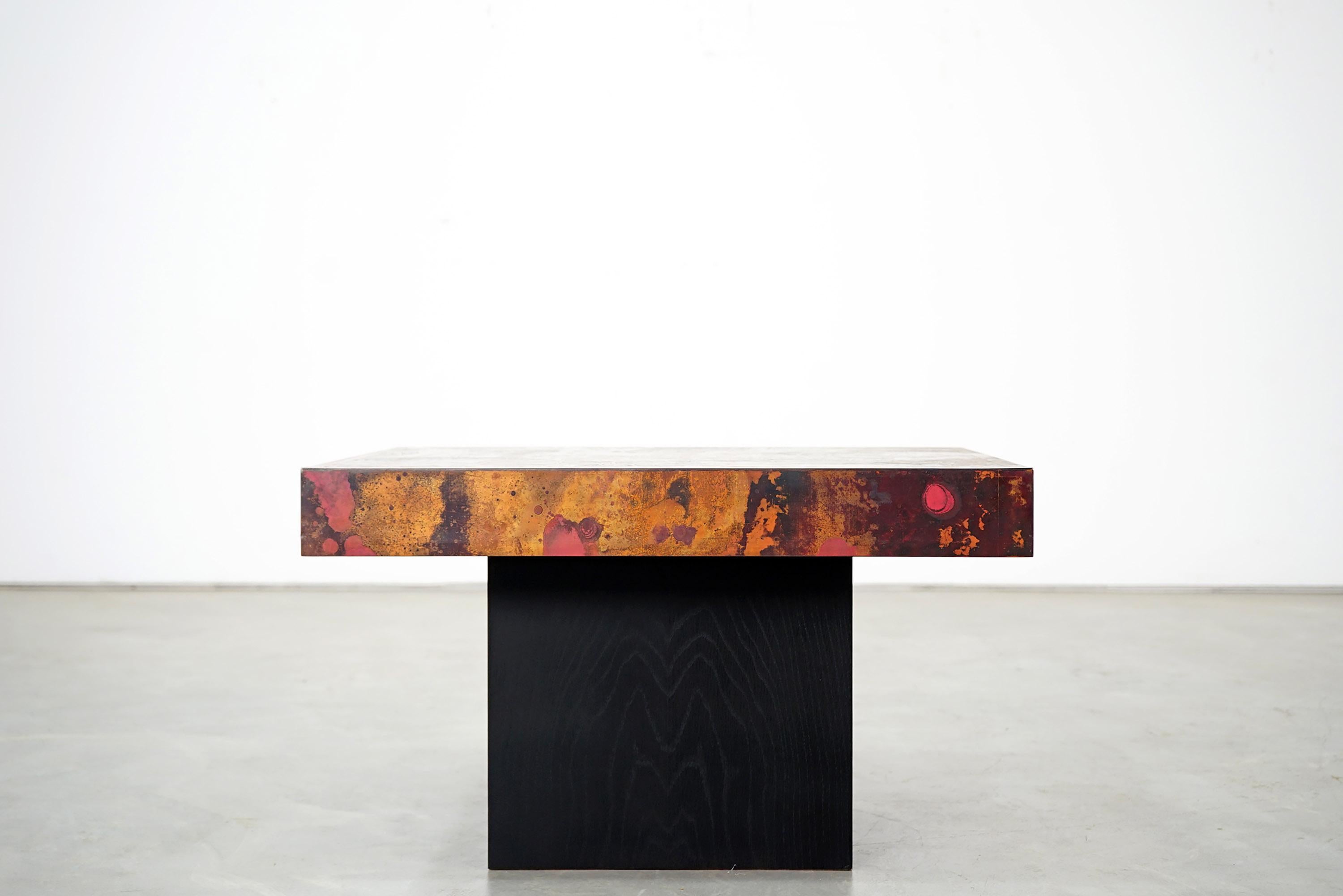 Mid-Century Modern Coffee Table by Bernhard Rohne, 1966, Oxidized and Etched Copper