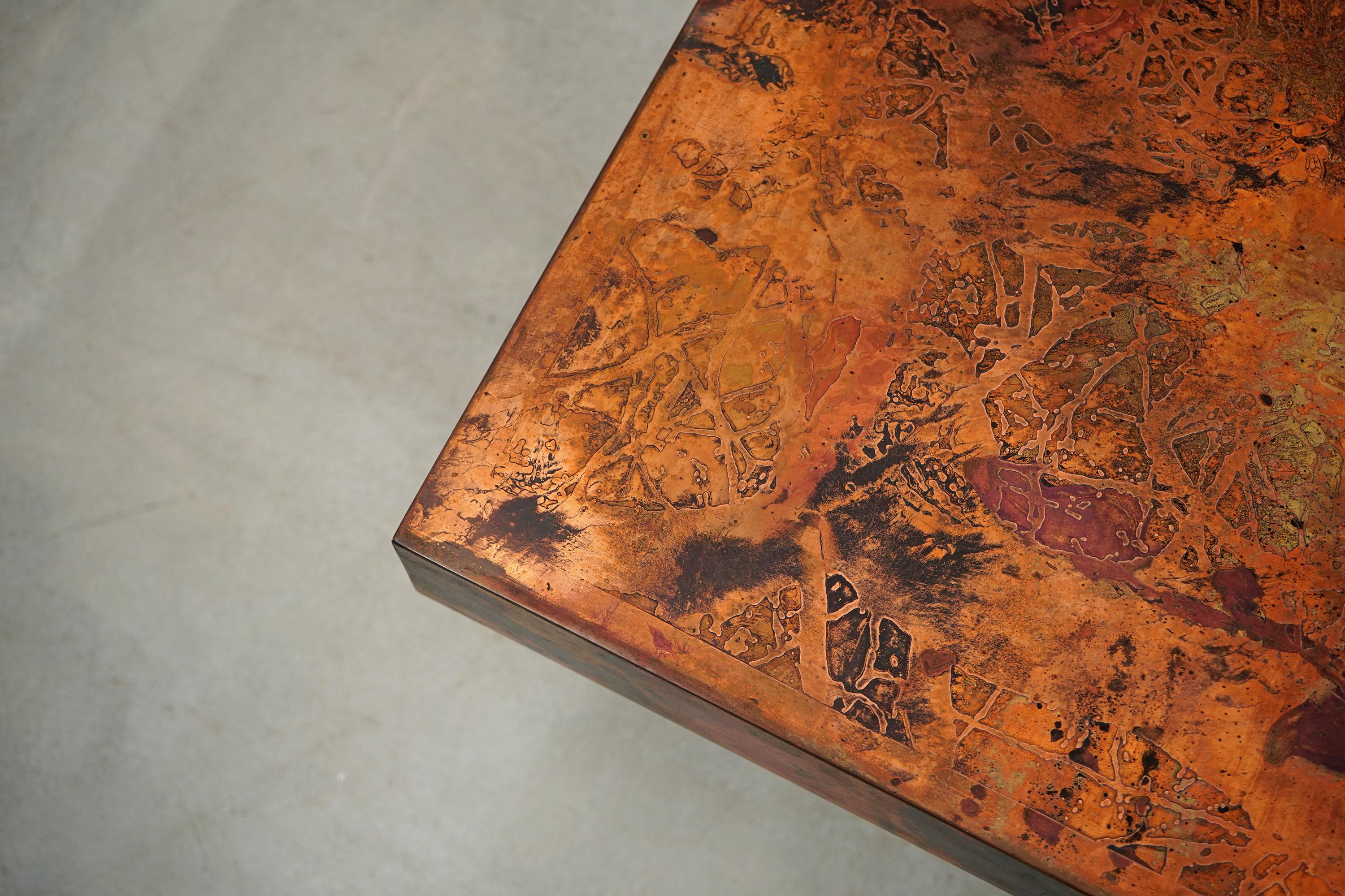 Mid-20th Century Coffee Table by Bernhard Rohne, 1966, Oxidized and Etched Copper