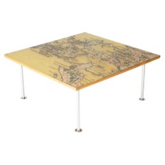 Coffee Table by Bruno Mathsson with Printed Map Top, DUX, Sweden, 1960s