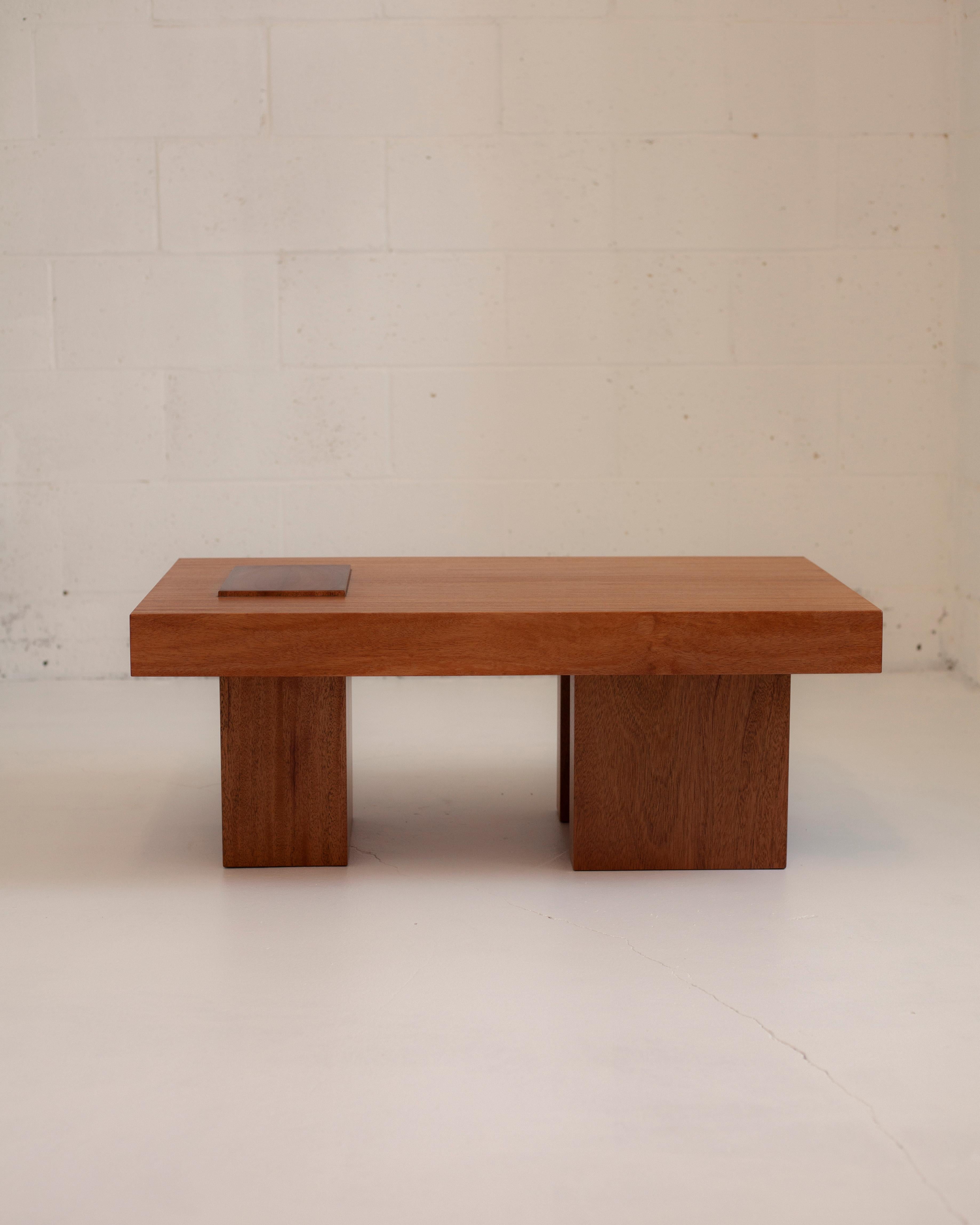 Solid African Mahogany coffee table hand-made by Roly Gomez of CFP.