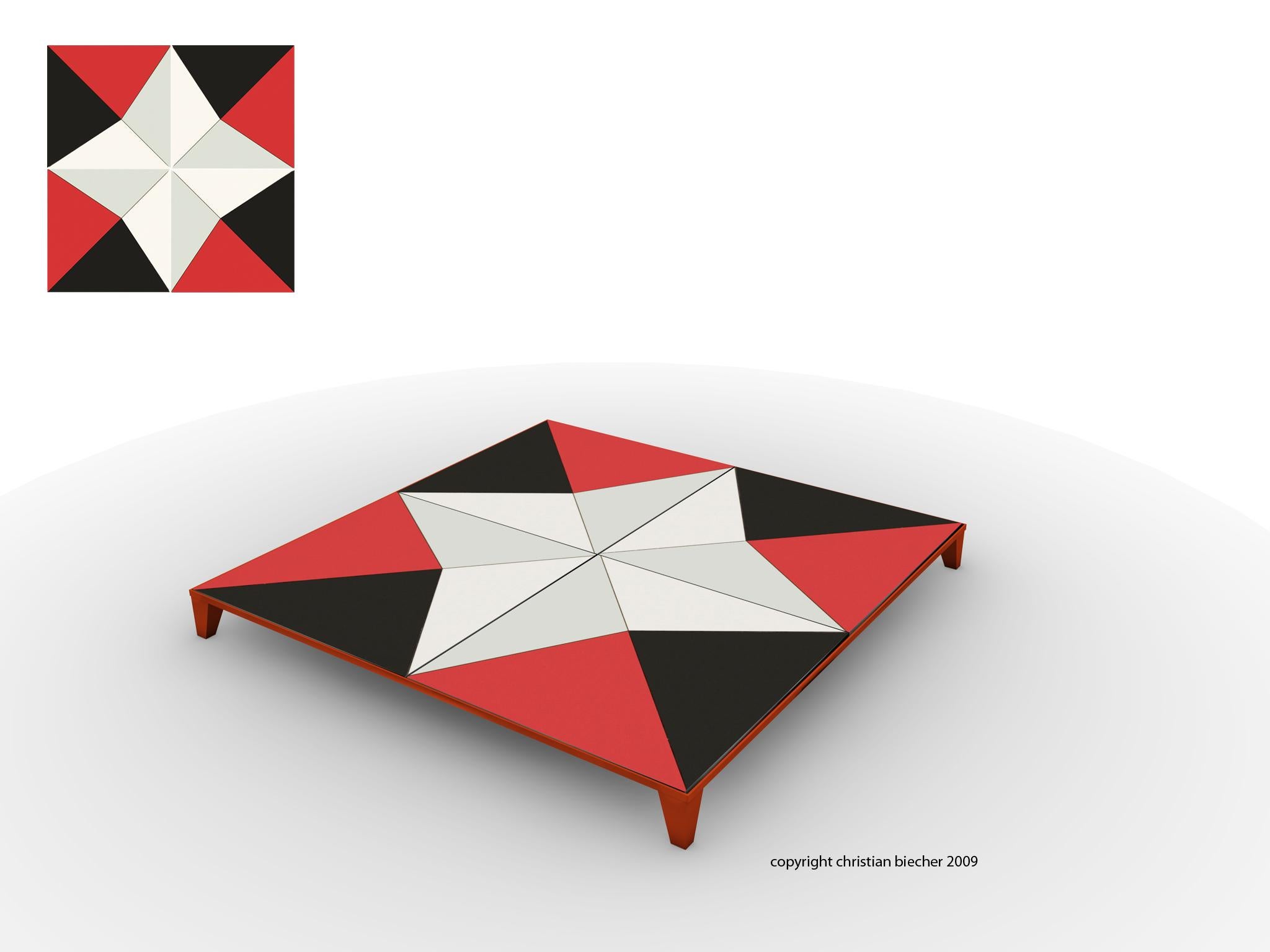 Coffee TableLacquered wood. Ceramic tiles. Christian Biecher. IN stock In Good Condition For Sale In Paris, FR