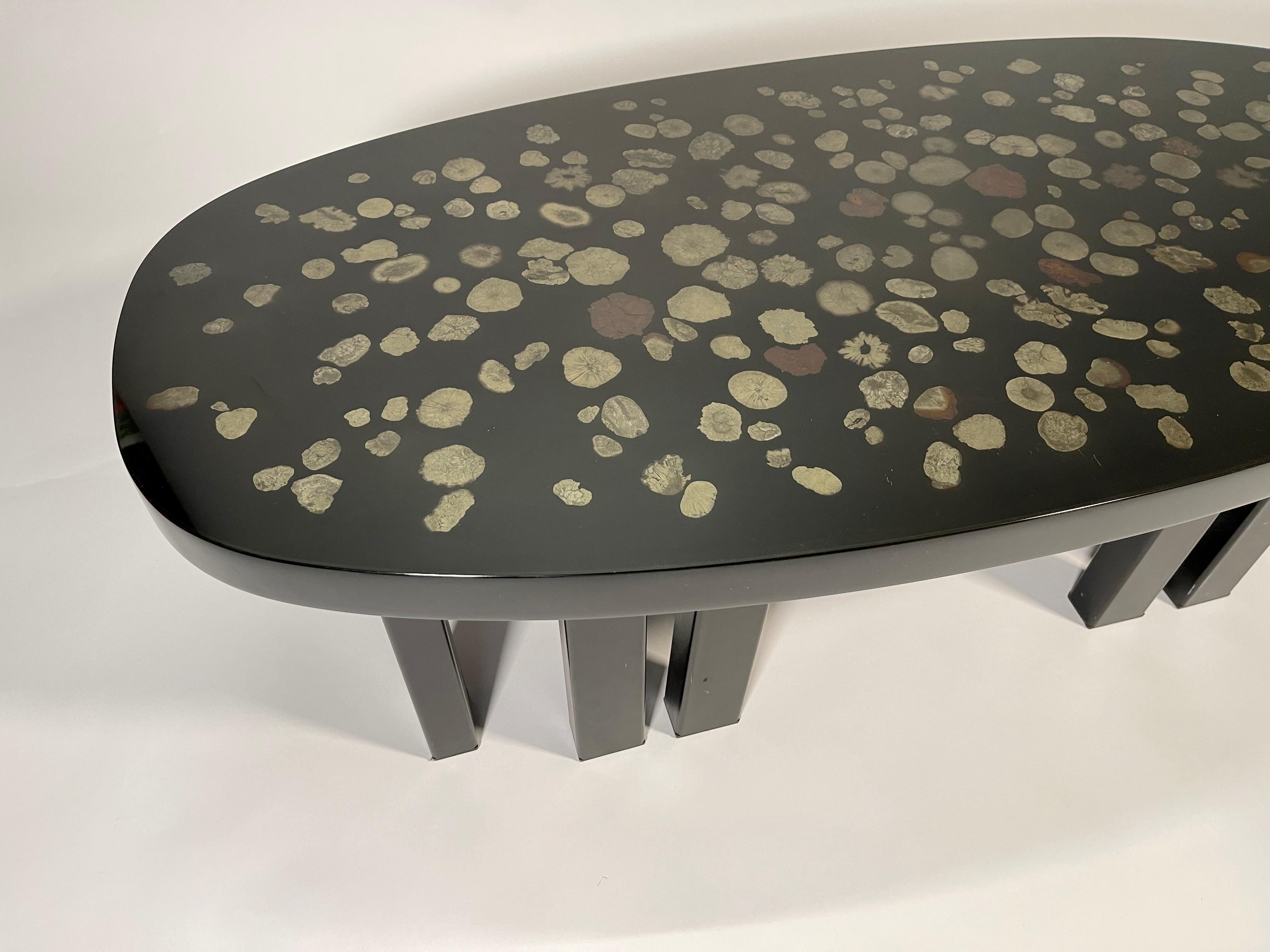 Late 20th Century Coffee Table by E. Allemeersch Black Resin and Marcassite