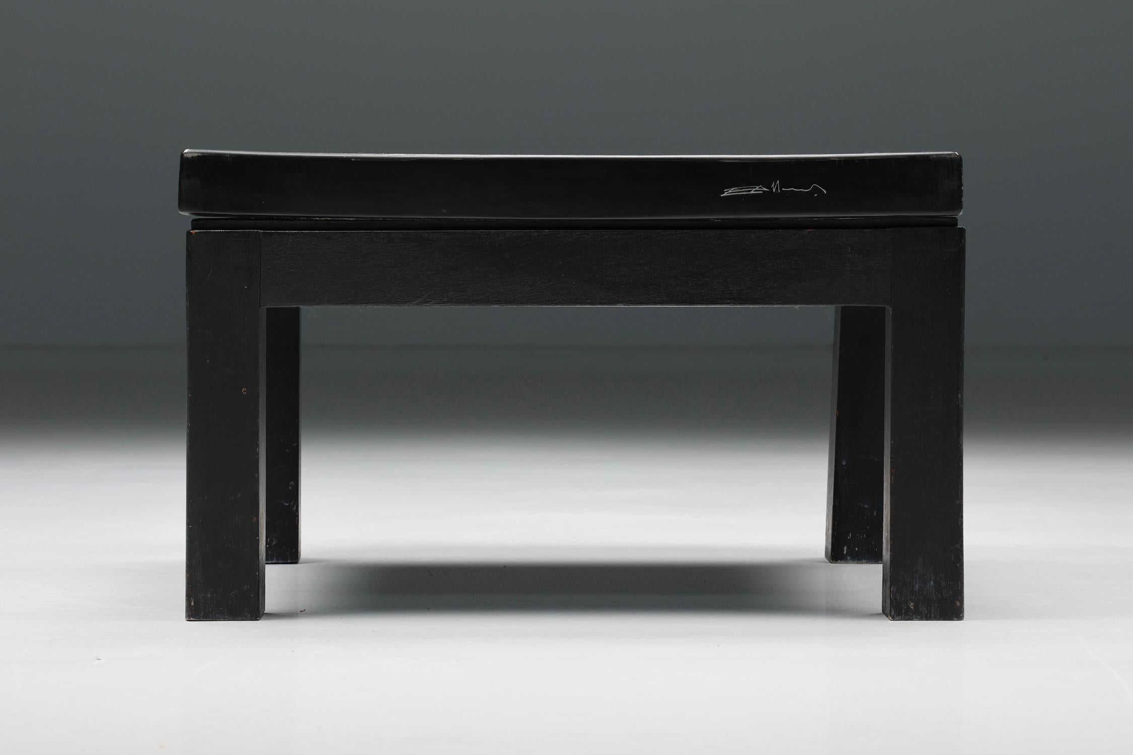 Mid-Century Modern Coffee Table by Etienne Allemeersch, Rectangular, with Fossil Inlay, 1970's For Sale