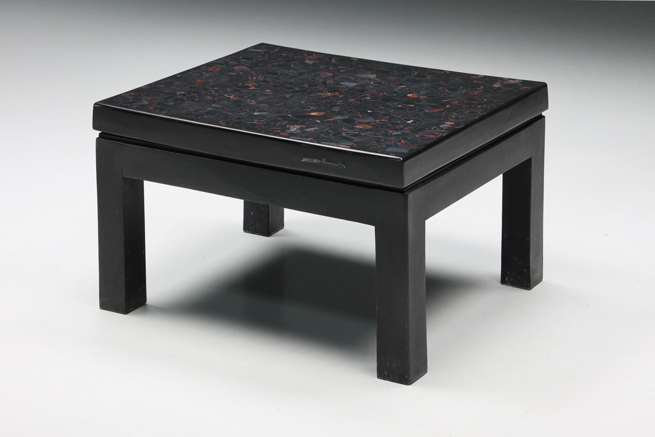Belgian Coffee Table by Etienne Allemeersch, Rectangular, with Fossil Inlay, 1970's For Sale