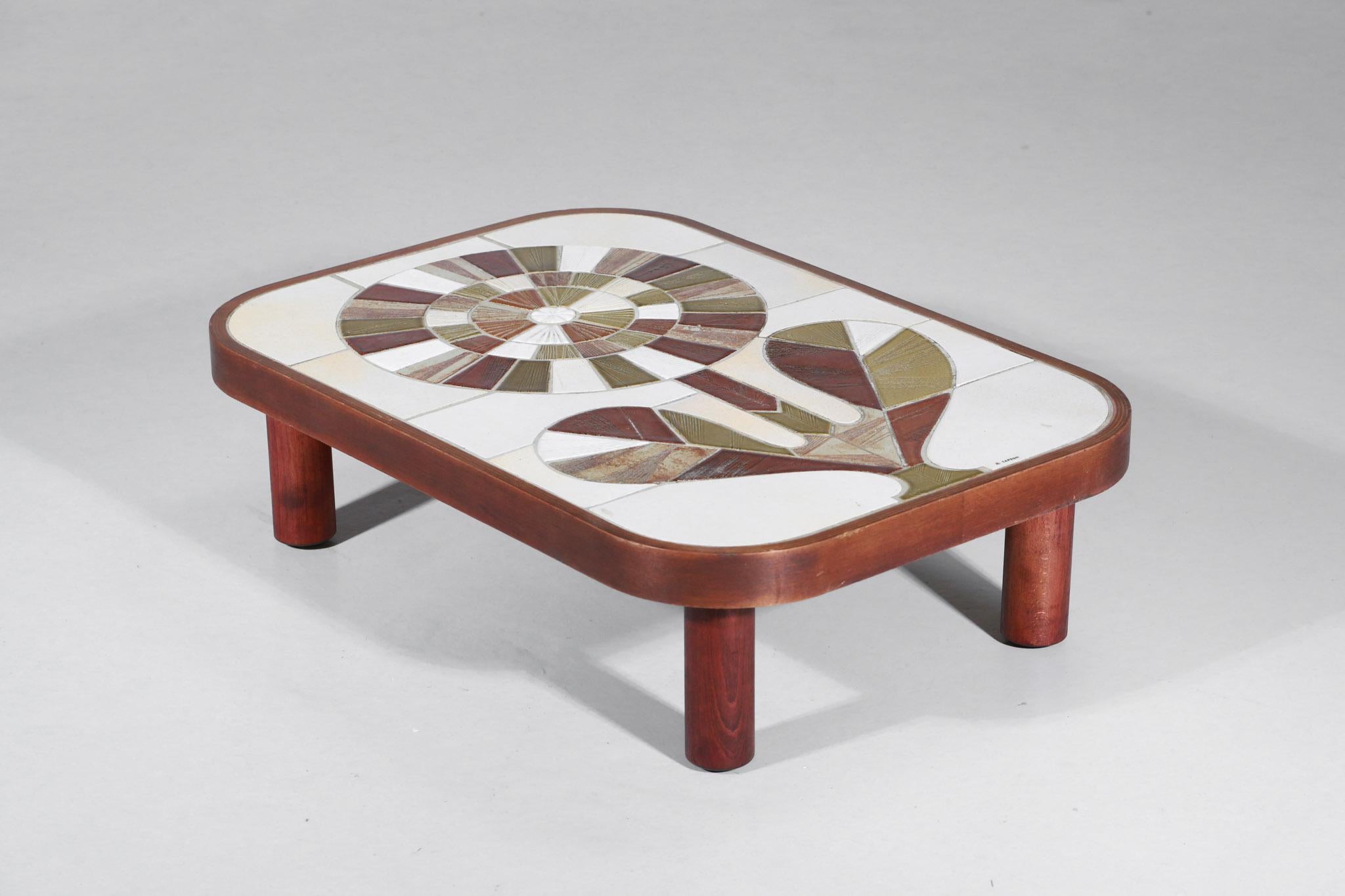 Hand-Crafted Coffee Table by French Ceramist Roger Capron in the Shape of a Flower
