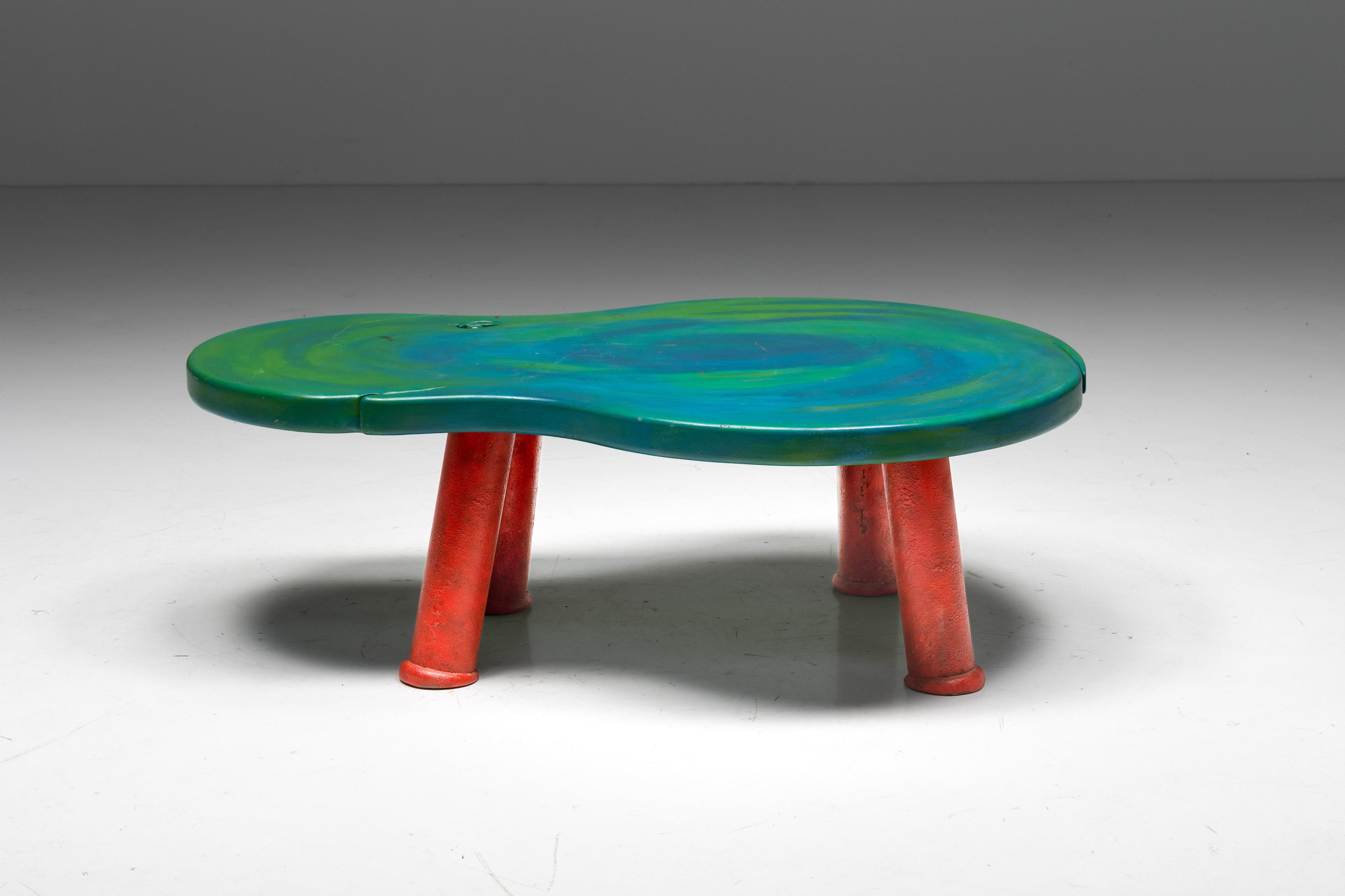 Memphis Style; Gaetano Pesce; Modern; Postmodern; Italy; Modernism; Free Form; Organic Design; 1990s; 

Organic coffee table by Gaetano Pesce, crafted in Italy during the iconic 1990s era. This coffee table stands as a testament to the artistic