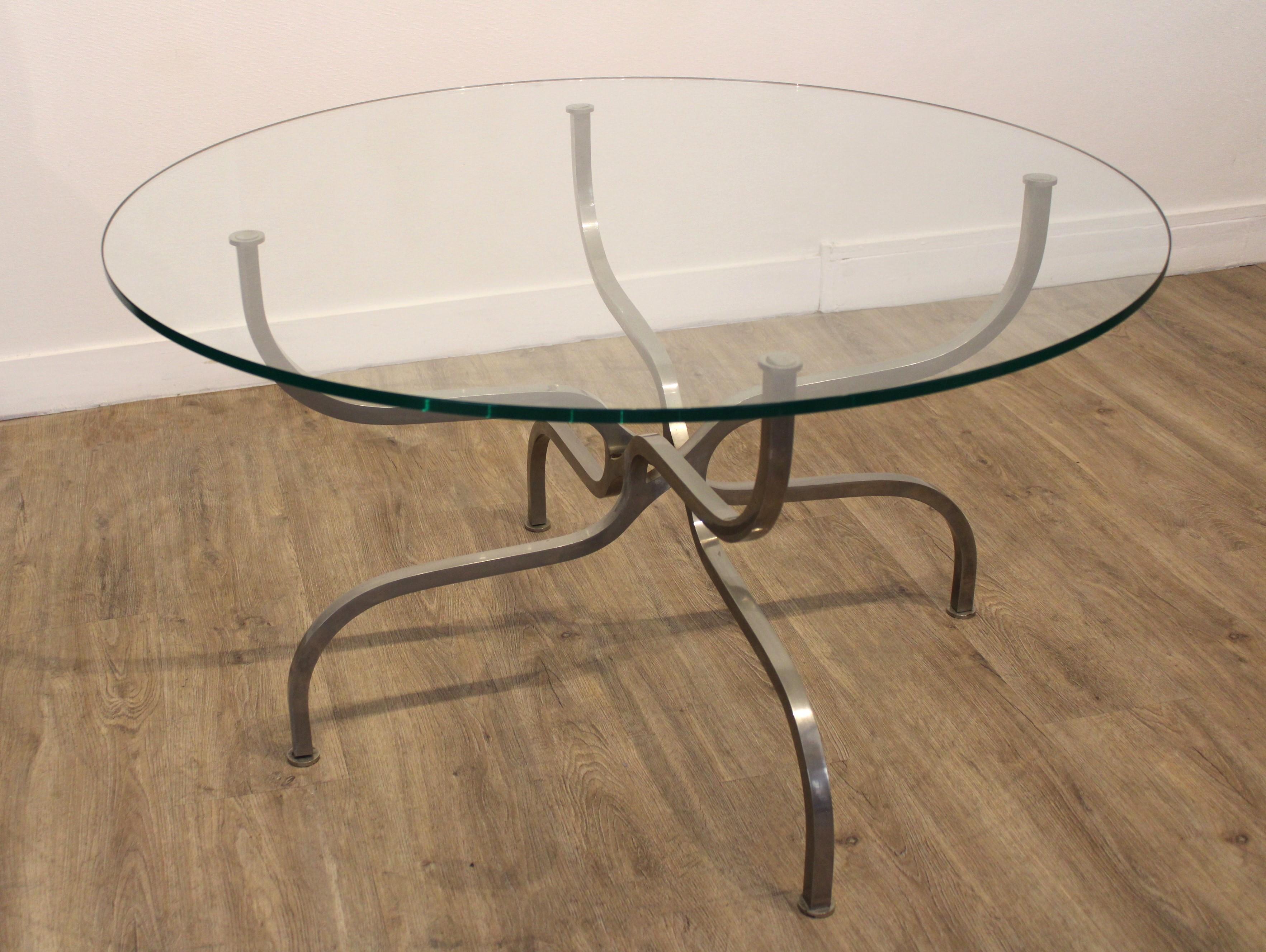 Georges Geoffroy (1903-1971)
Gueridon - Table basse
Laiton argenté et plateau en verre
France, vers 1960
