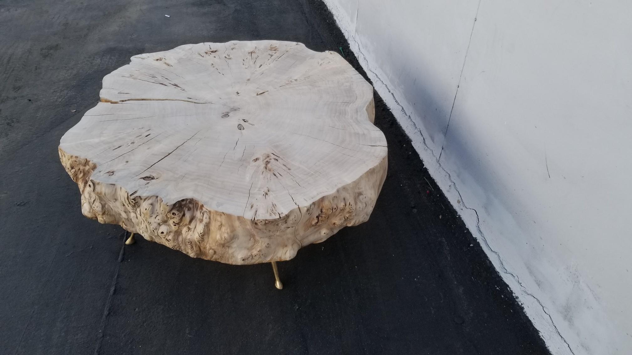 Gimo Fero Italian artist create and made a coffee table inspired by George Nakashima, wood is from fallen or saw long ago tress. Even new constructed may have some irregularities such is variation in grain and some knots slight cracks and large