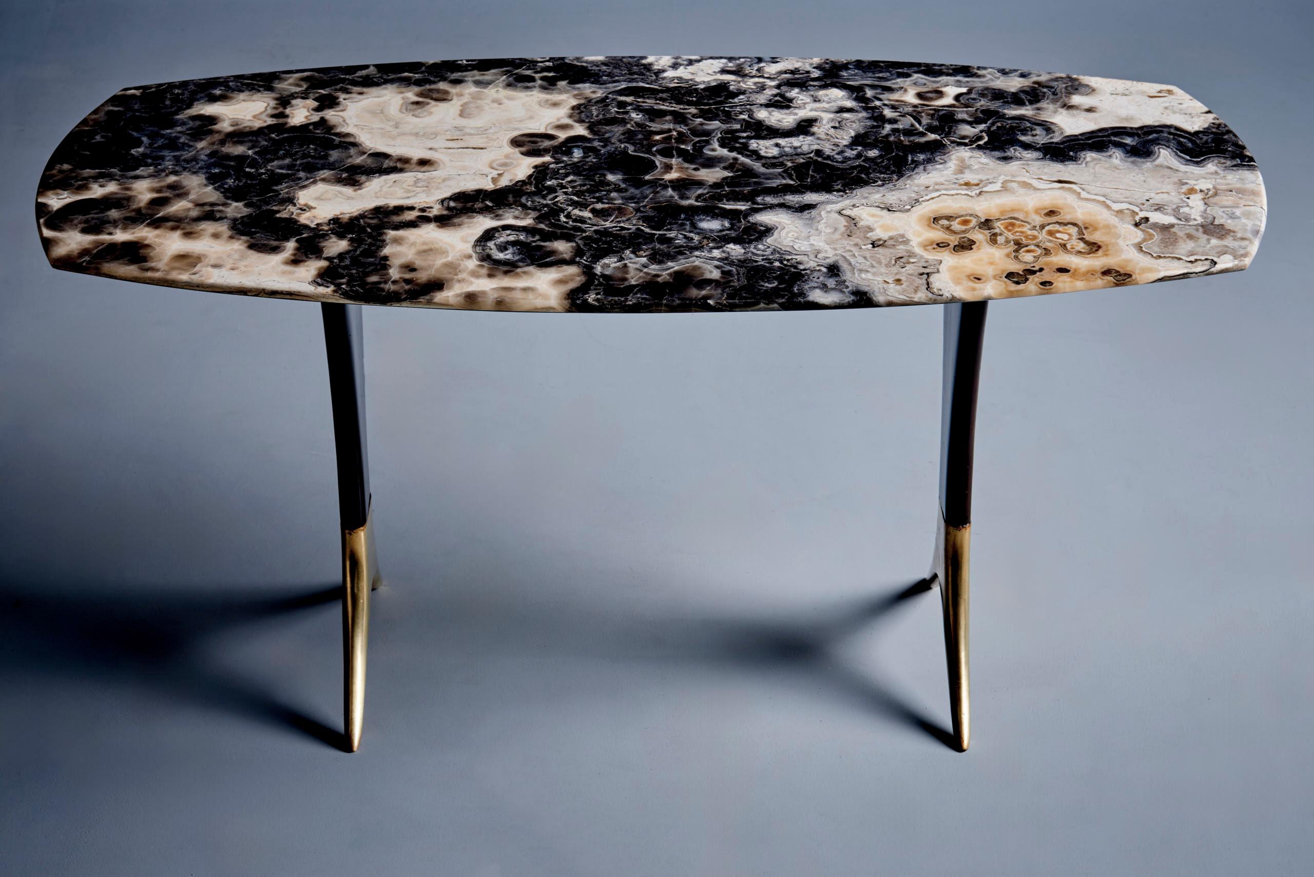 Mid-Century Modern Table basse de Guglielmo Ulrich avec plateau en onyx poli en vente