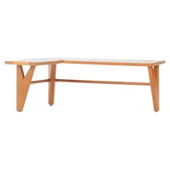 Coffee table by Guillerme and Chambron, oak with ceramic, 1950